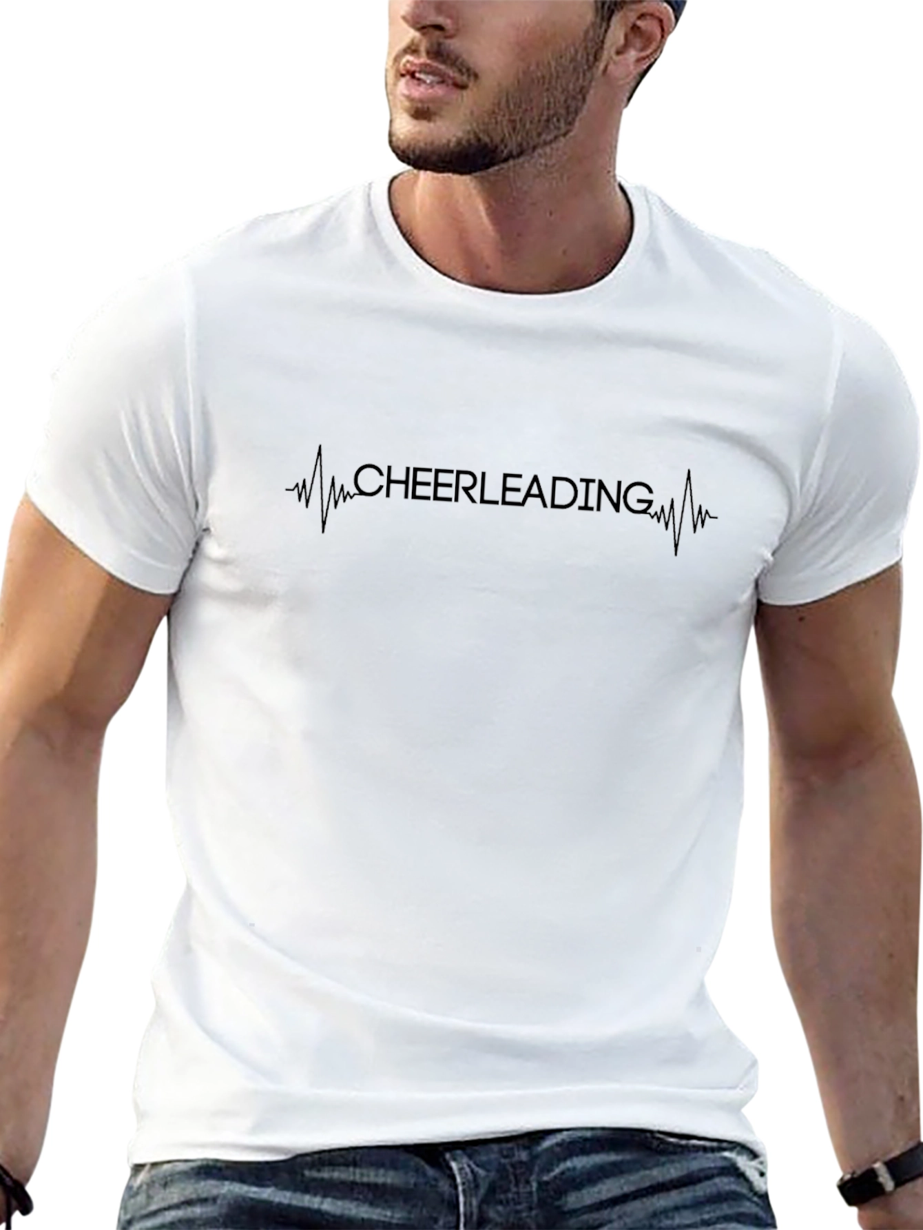 Cheerleading Heartbeat Graphic Tee - Black