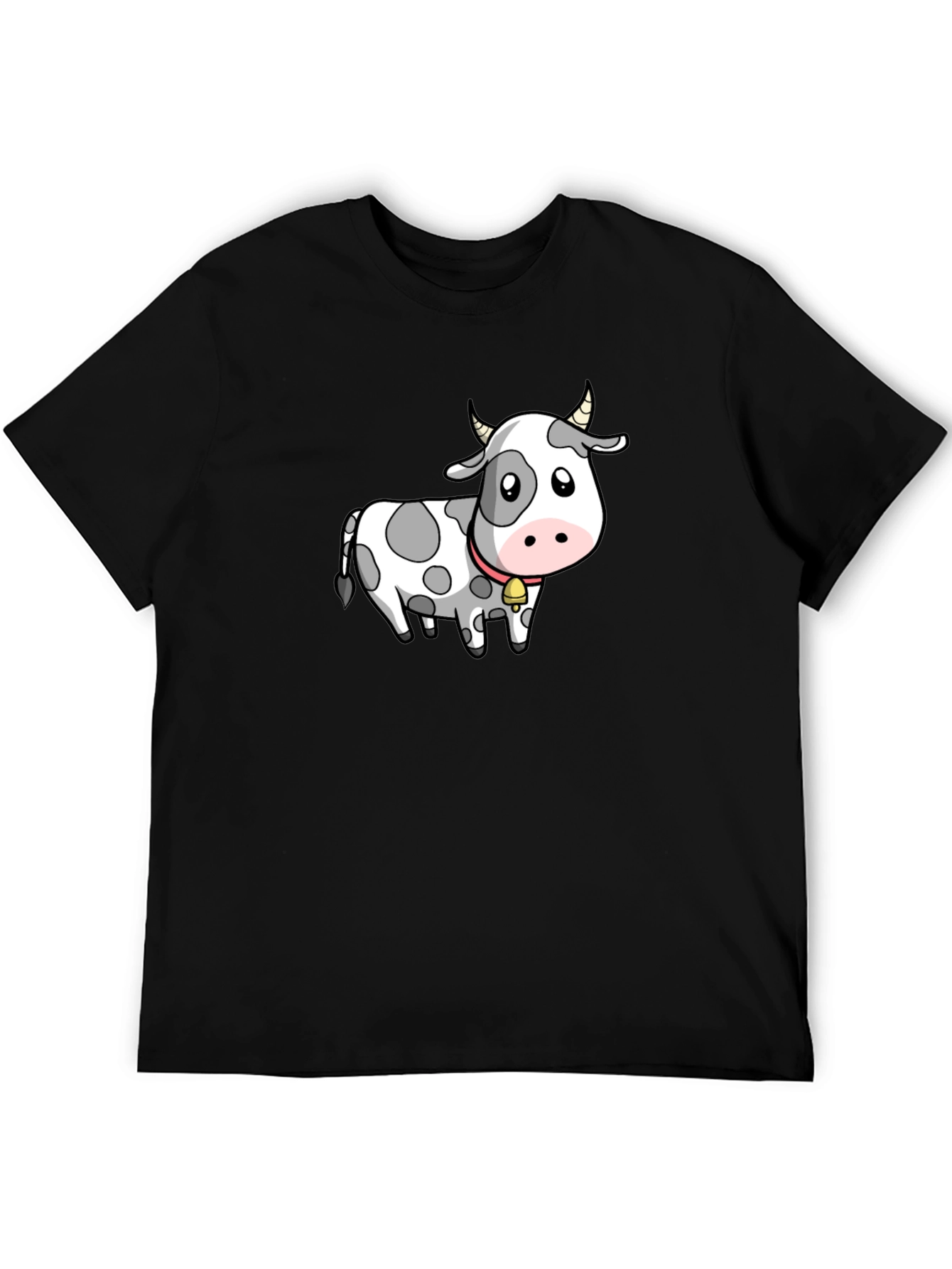 Cow Cartoon Graphic Tee - Black Cotton Blend