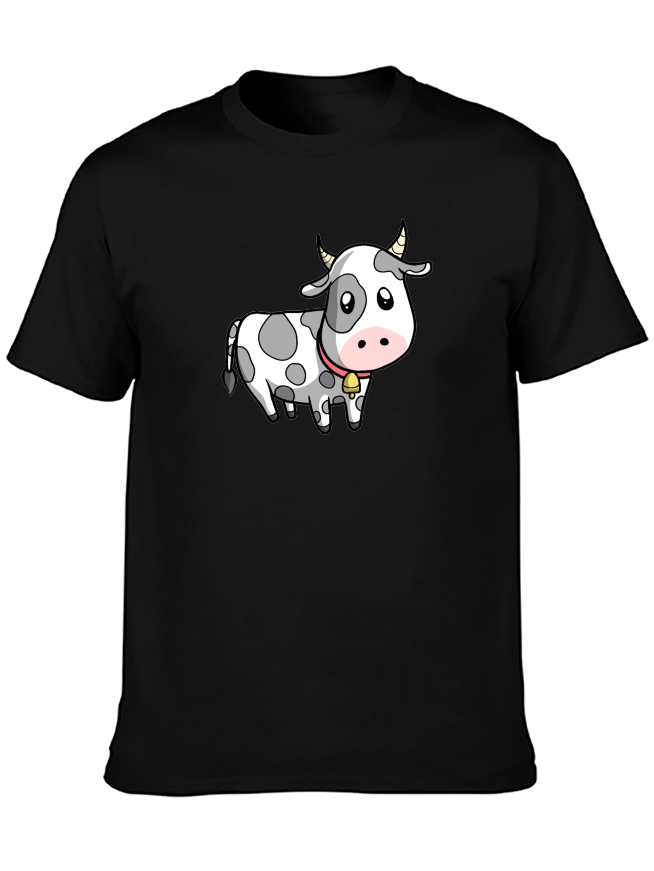 Cow Cartoon Graphic Tee - Black Cotton Blend