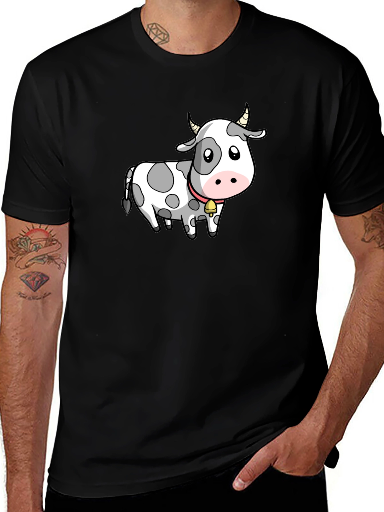 Cow Cartoon Graphic Tee - Black Cotton Blend