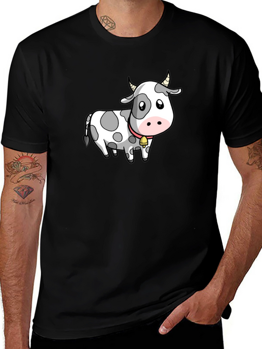 Cow Cartoon Graphic Tee - Black Cotton Blend