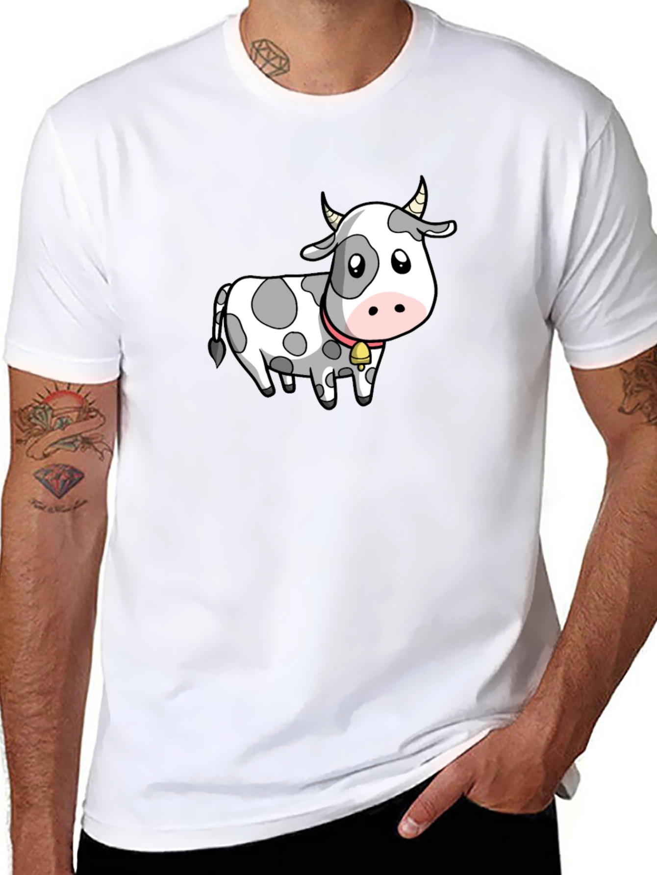 Cow Cartoon Graphic Tee - Black Cotton Blend
