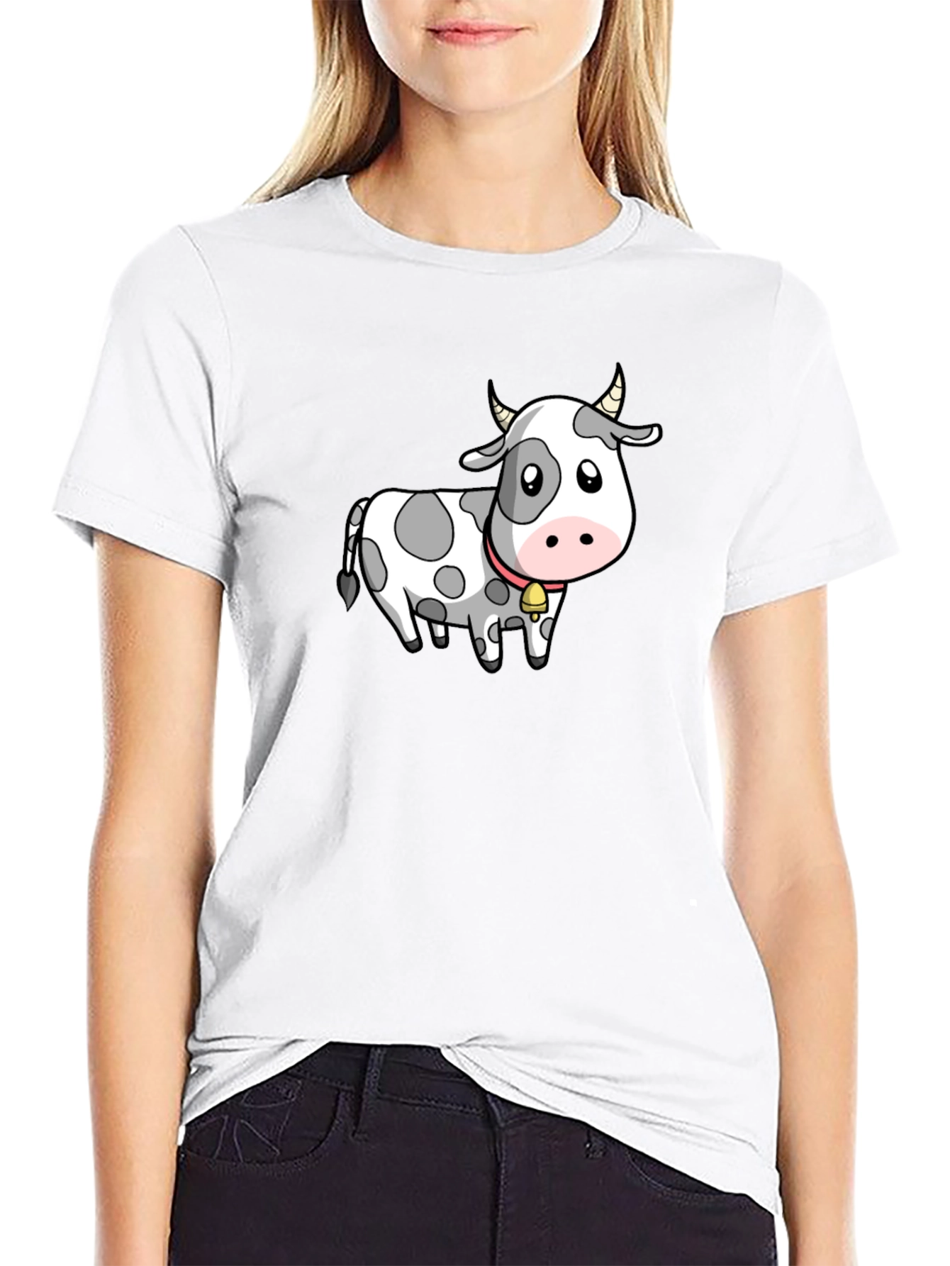 Cow Cartoon Graphic Tee - Black Cotton Blend