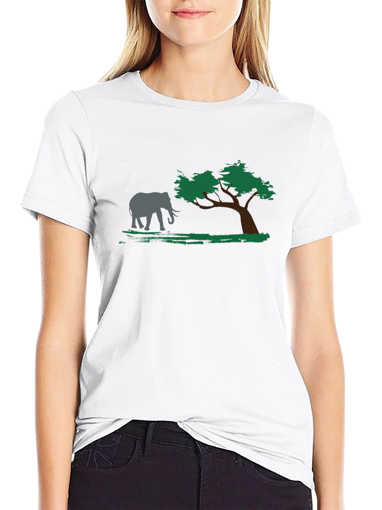 Elephant & Tree Graphic Black T-Shirt