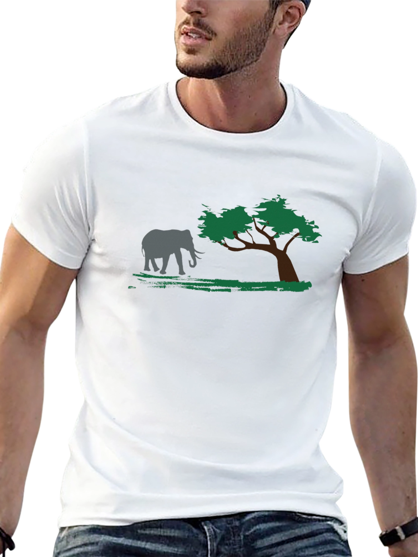 Elephant & Tree Graphic Black T-Shirt