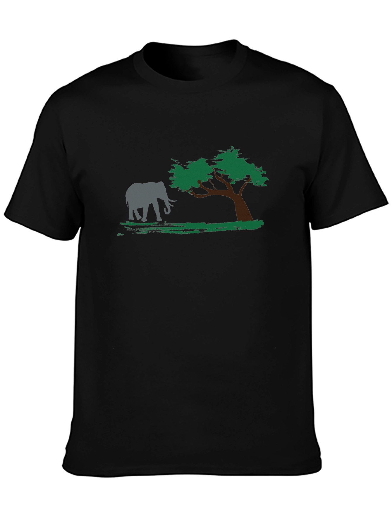 Elephant & Tree Graphic Black T-Shirt