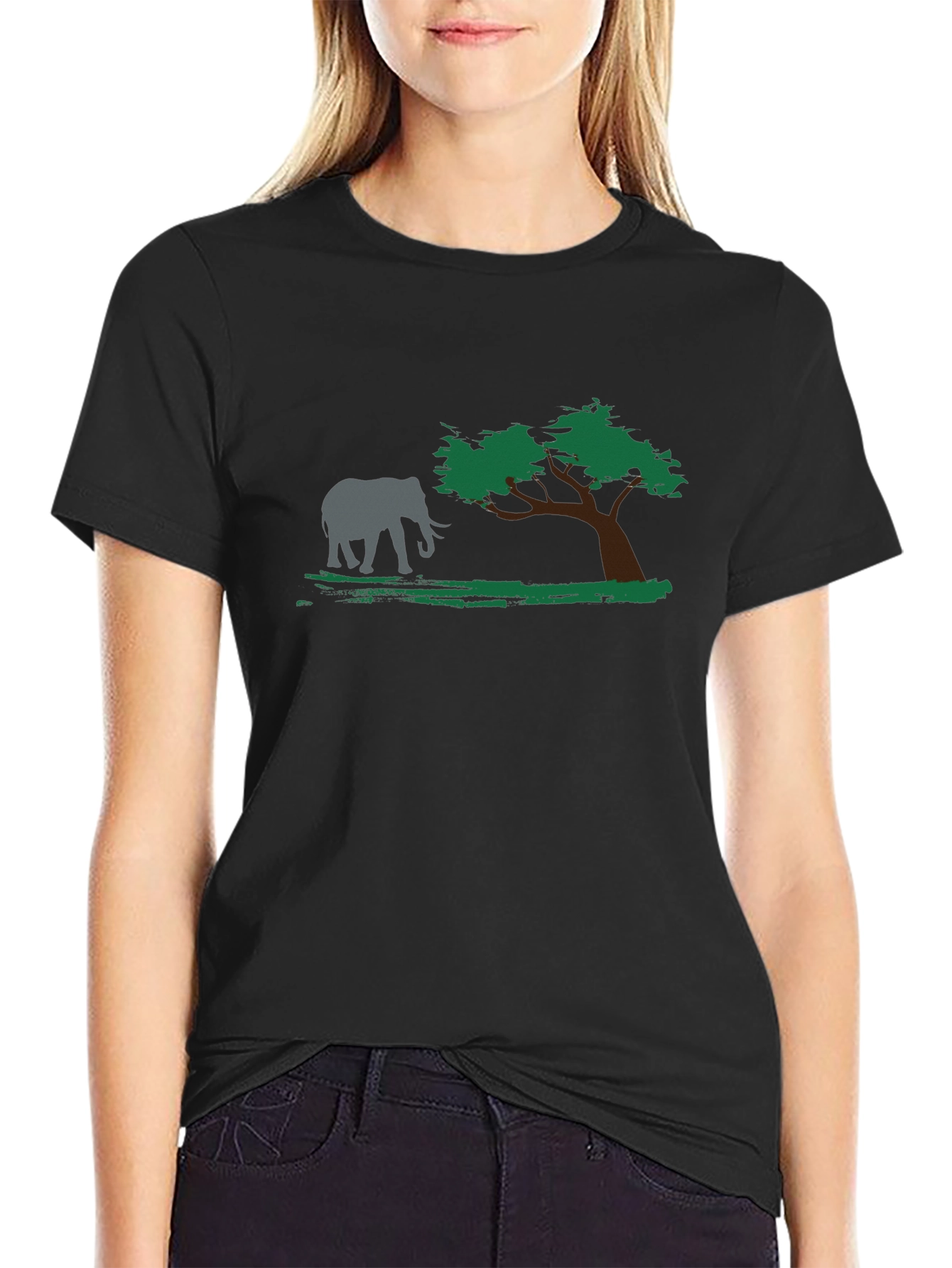 Elephant & Tree Graphic Black T-Shirt