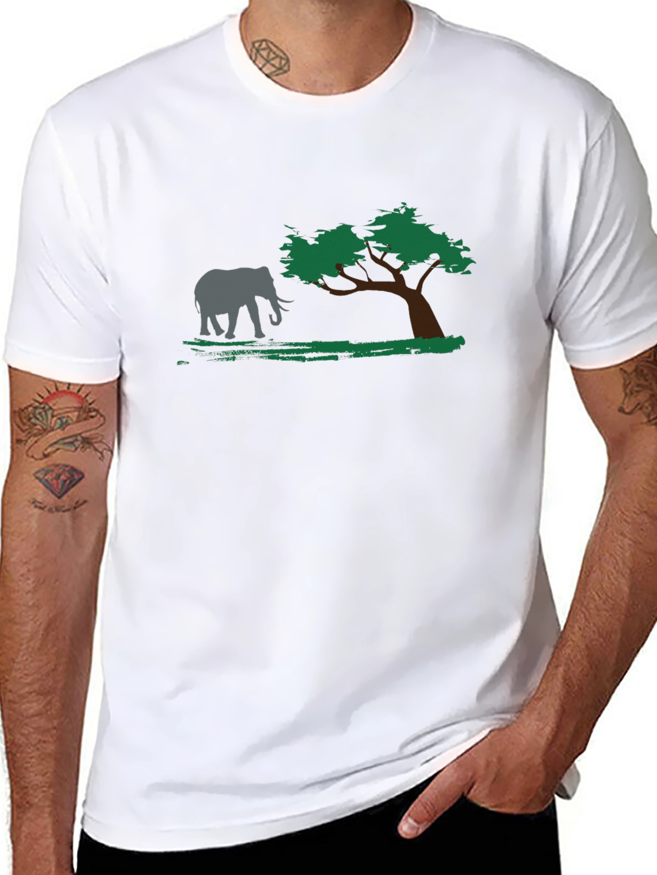 Elephant & Tree Graphic Black T-Shirt
