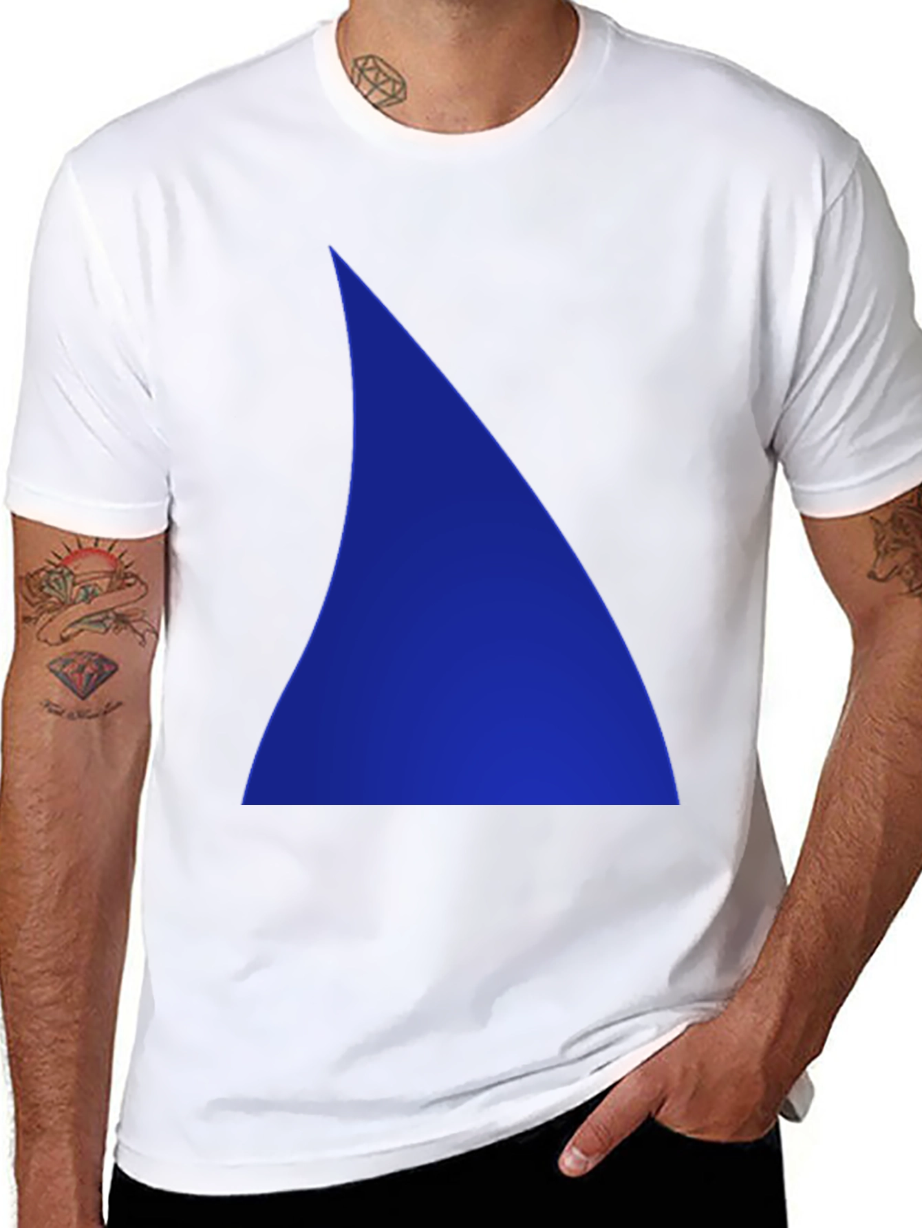 Bold Blue Triangle Graphic Black T-Shirt