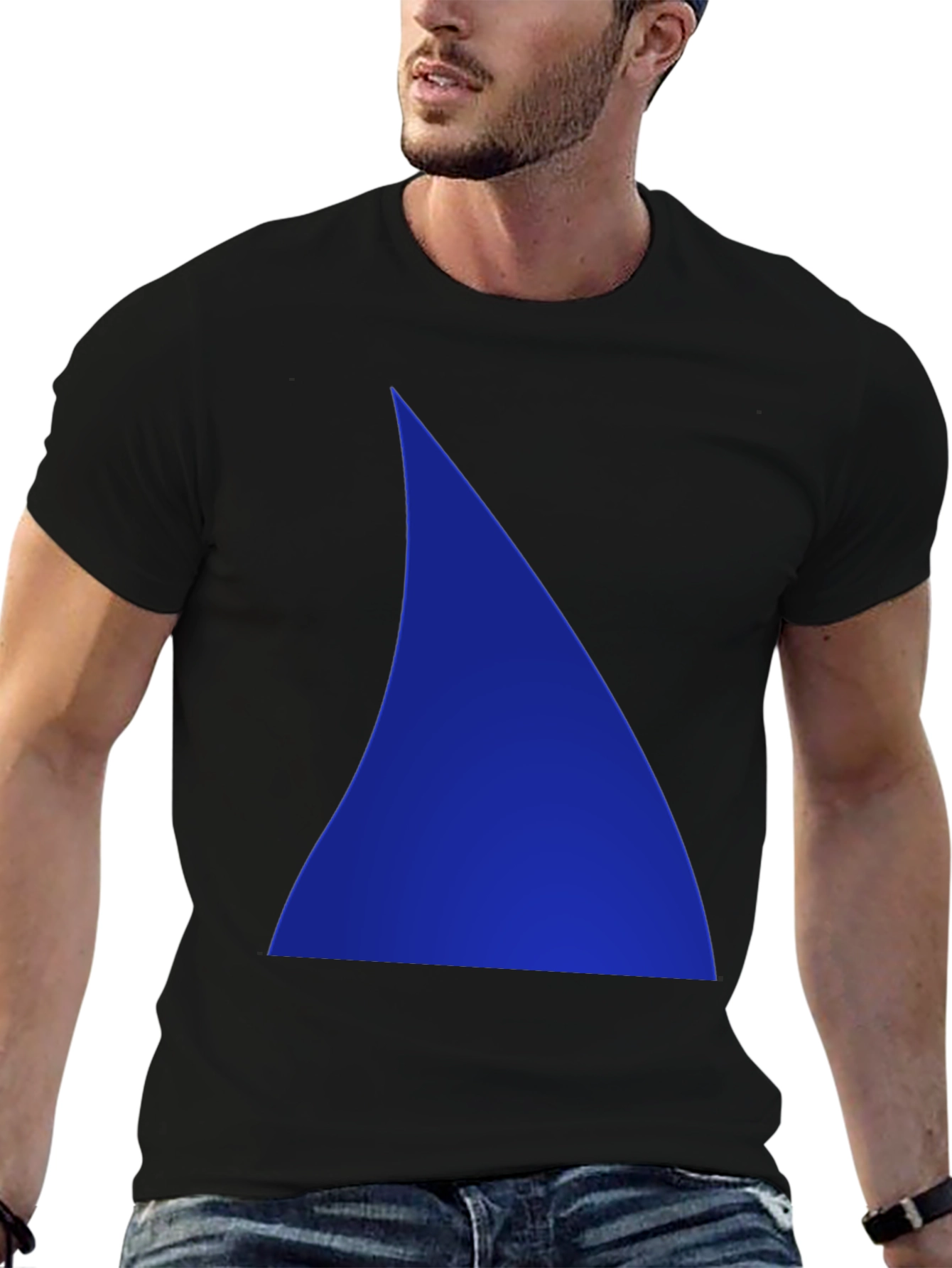 Bold Blue Triangle Graphic Black T-Shirt