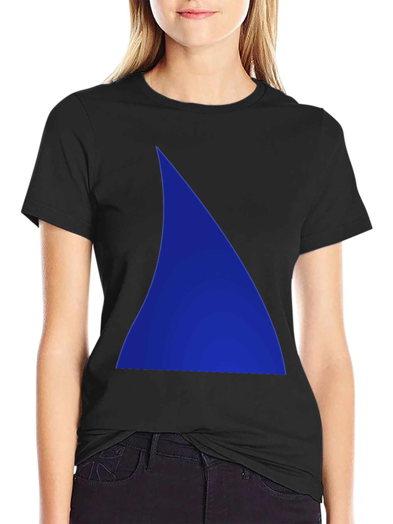 Bold Blue Triangle Graphic Black T-Shirt