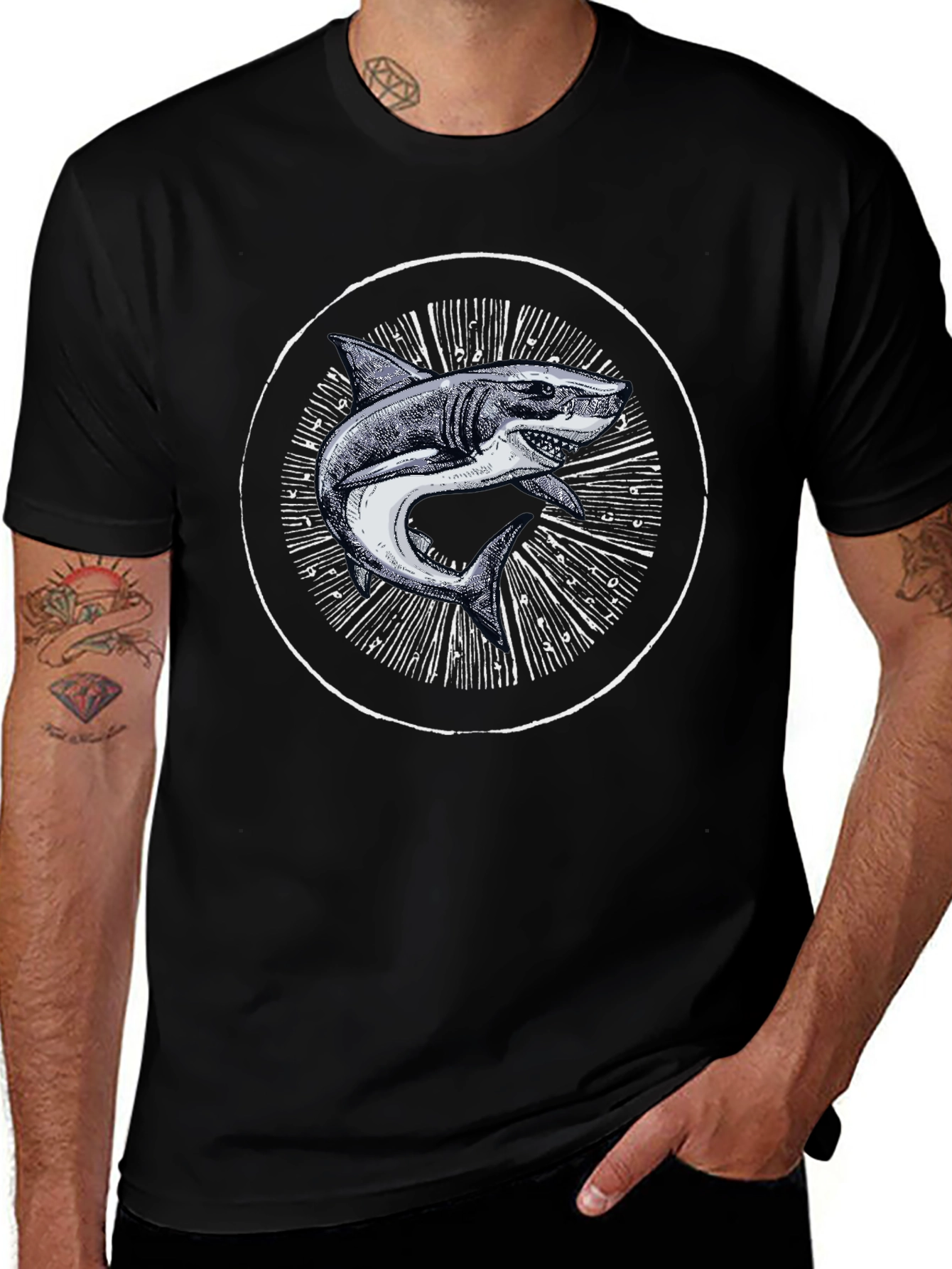 Shark Graphic Print Black T-Shirt