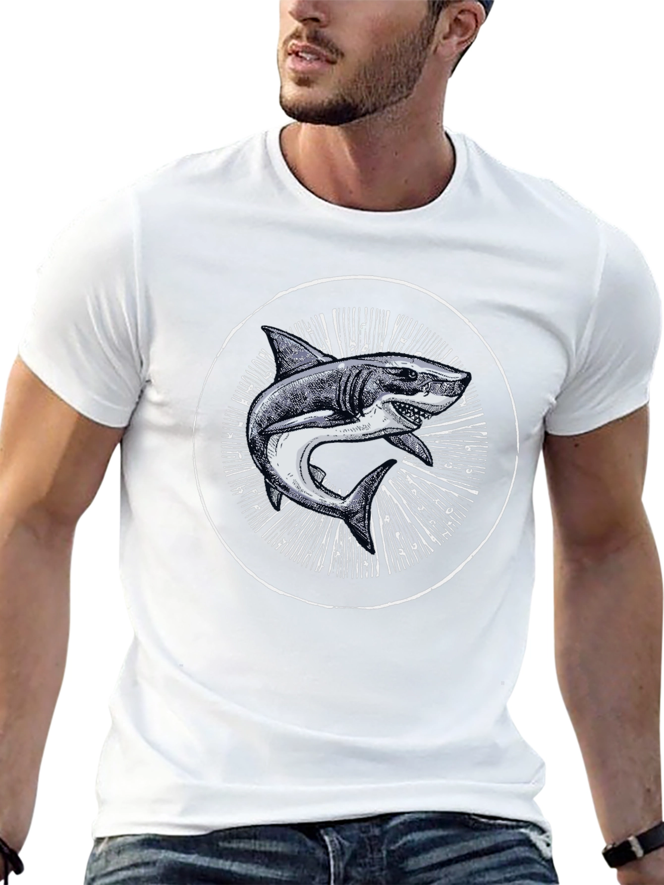 Shark Graphic Print Black T-Shirt