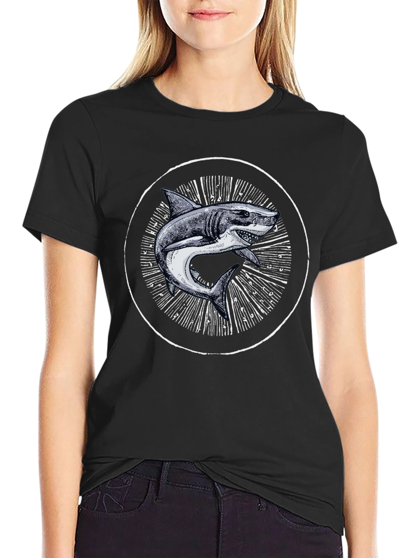 Shark Graphic Print Black T-Shirt