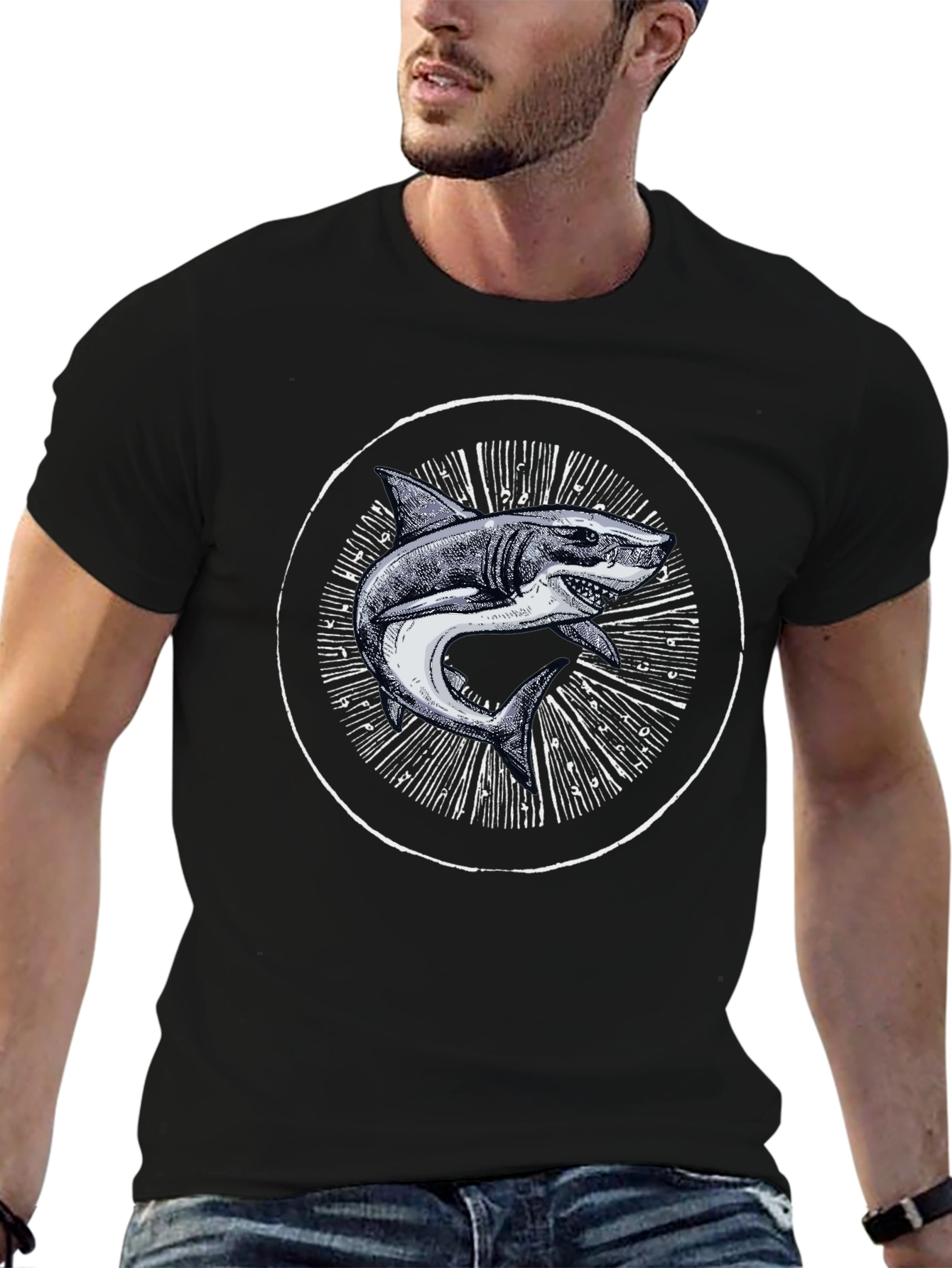 Shark Graphic Print Black T-Shirt