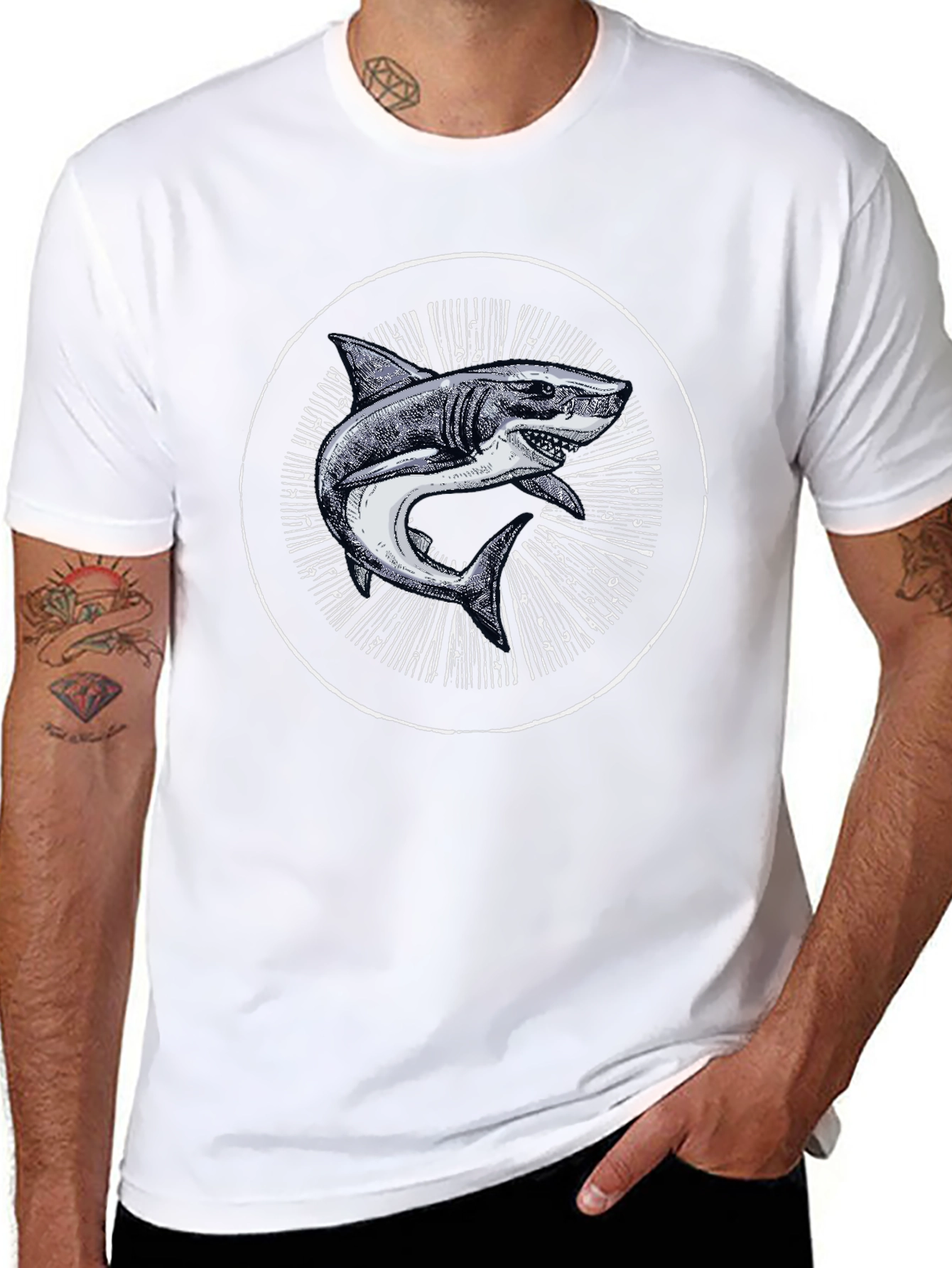 Shark Graphic Print Black T-Shirt