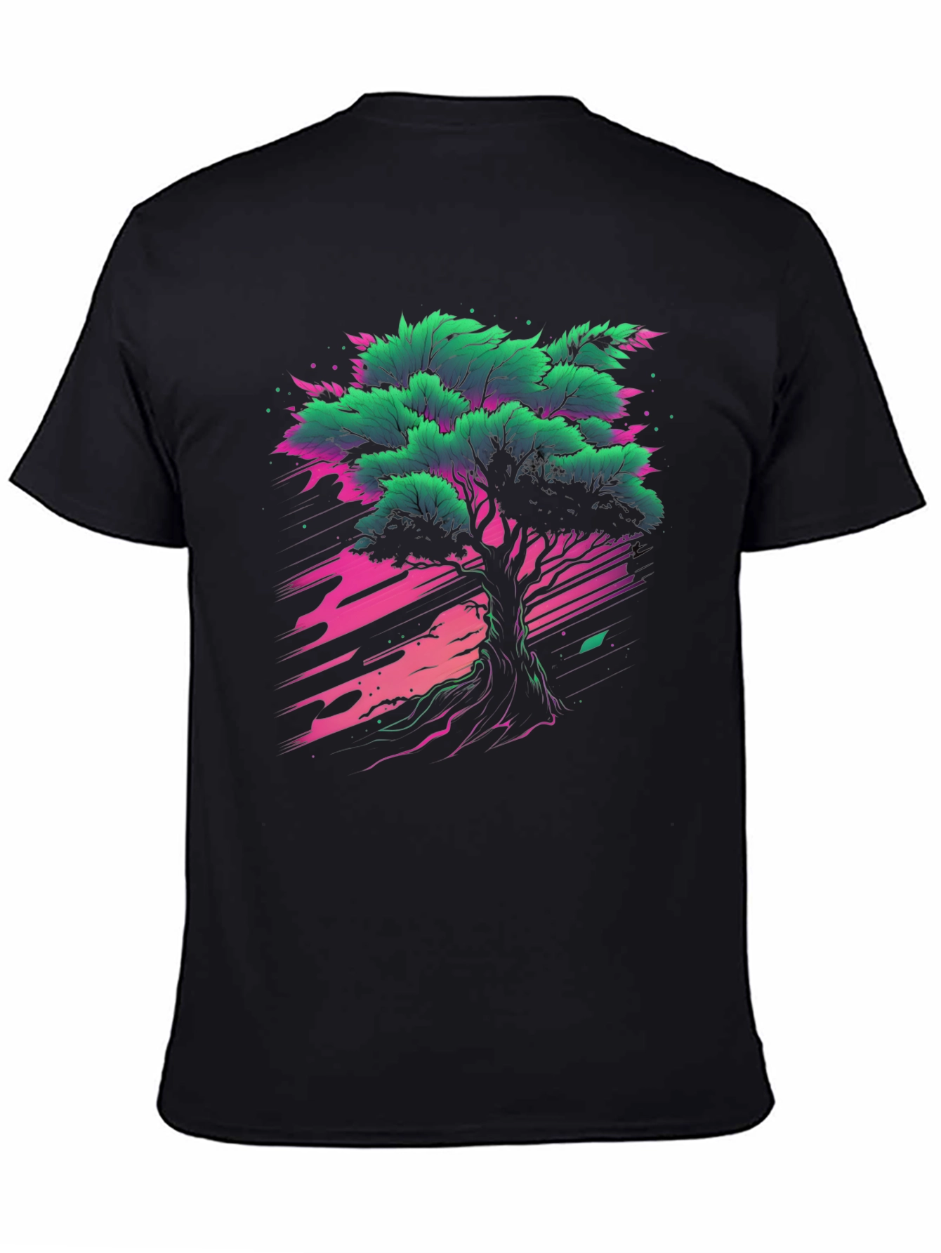 Vibrant Tree Graphic Tee - Black Cotton T-Shirt