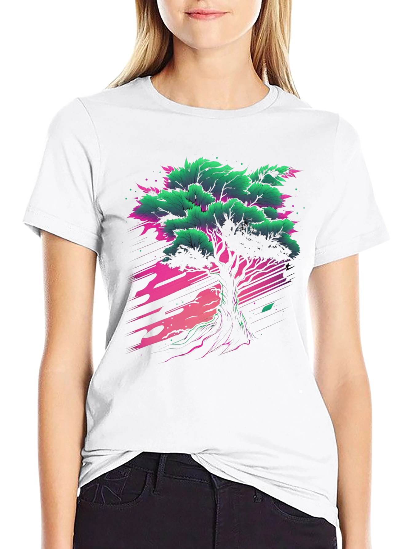 Vibrant Tree Graphic Tee - Black Cotton T-Shirt