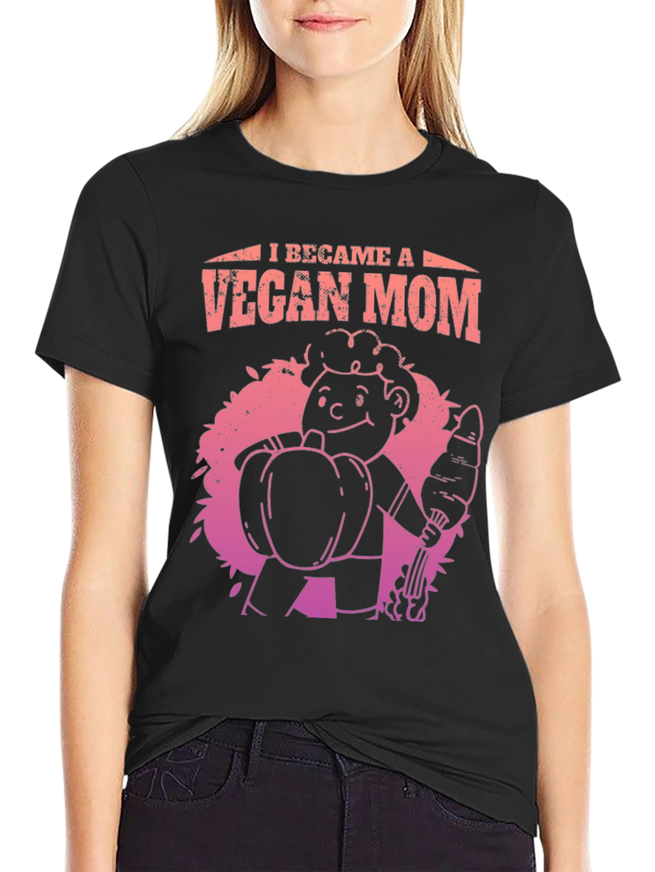 Vegan Mom Graphic Tee - Black Cotton Blend T-Shirt