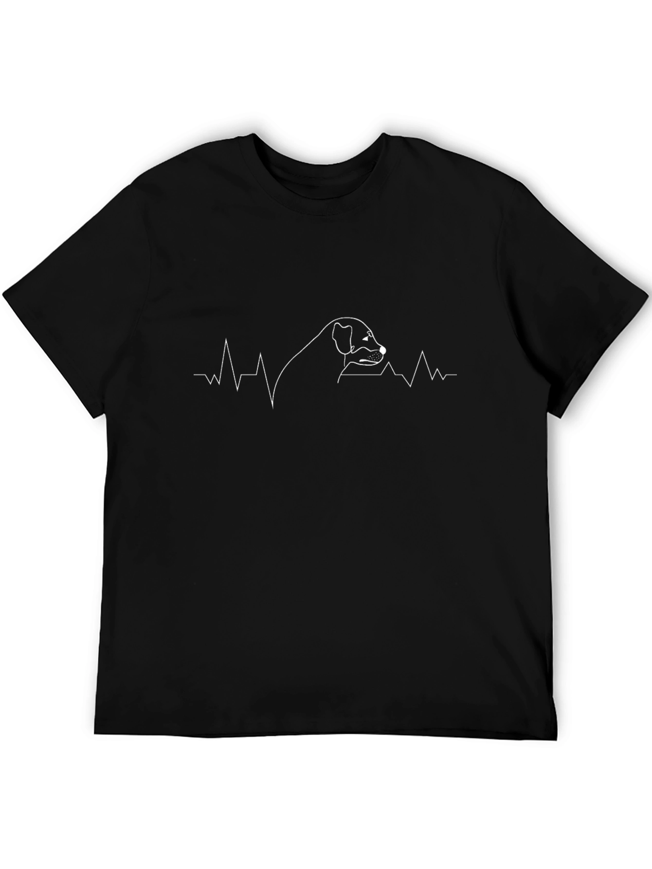 Dog Heartbeat Line Art Black T-Shirt