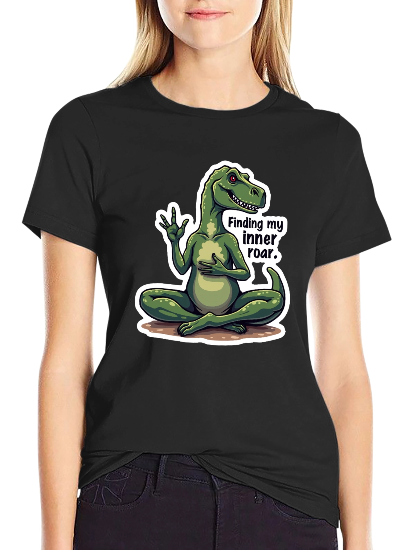 Dino Inner Roar T-Shirt - Meditating Dinosaur Graphic Tee