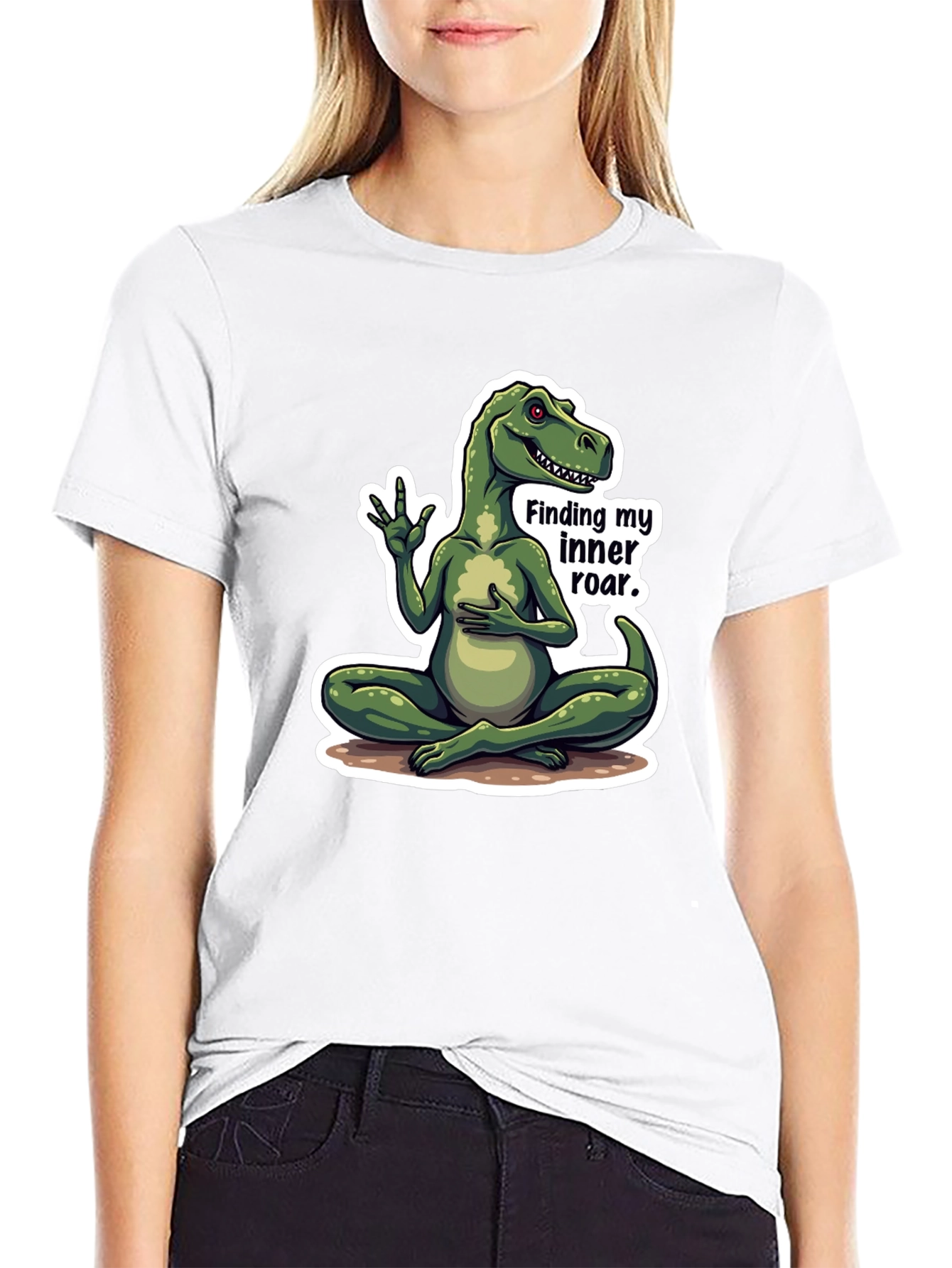 Dino Inner Roar T-Shirt - Meditating Dinosaur Graphic Tee