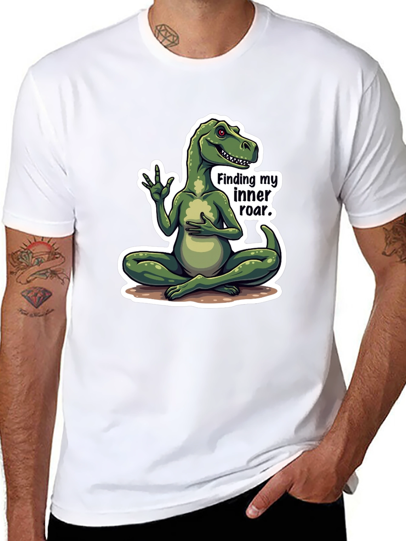 Dino Inner Roar T-Shirt - Meditating Dinosaur Graphic Tee