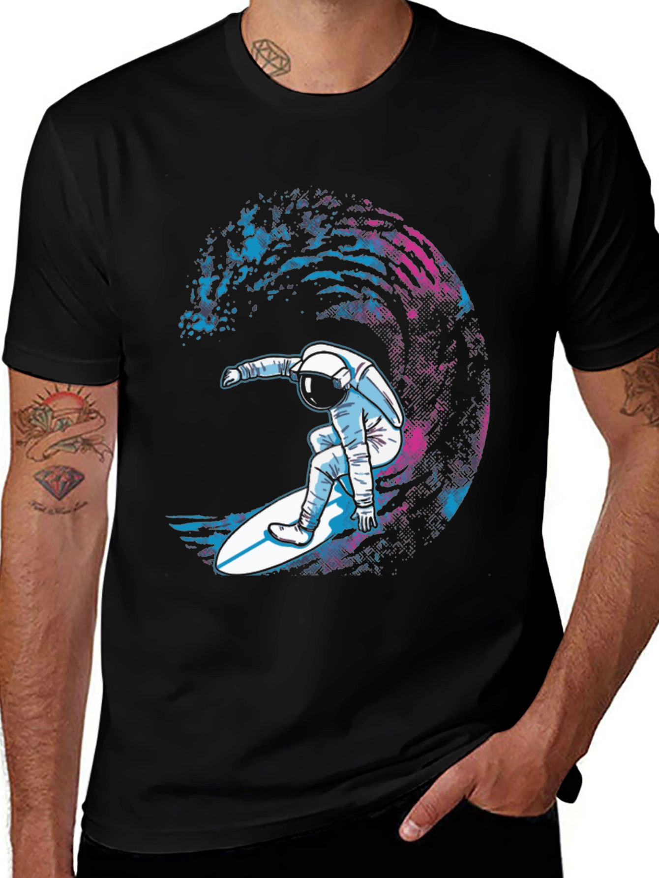 Astronaut Surfer Black T-Shirt