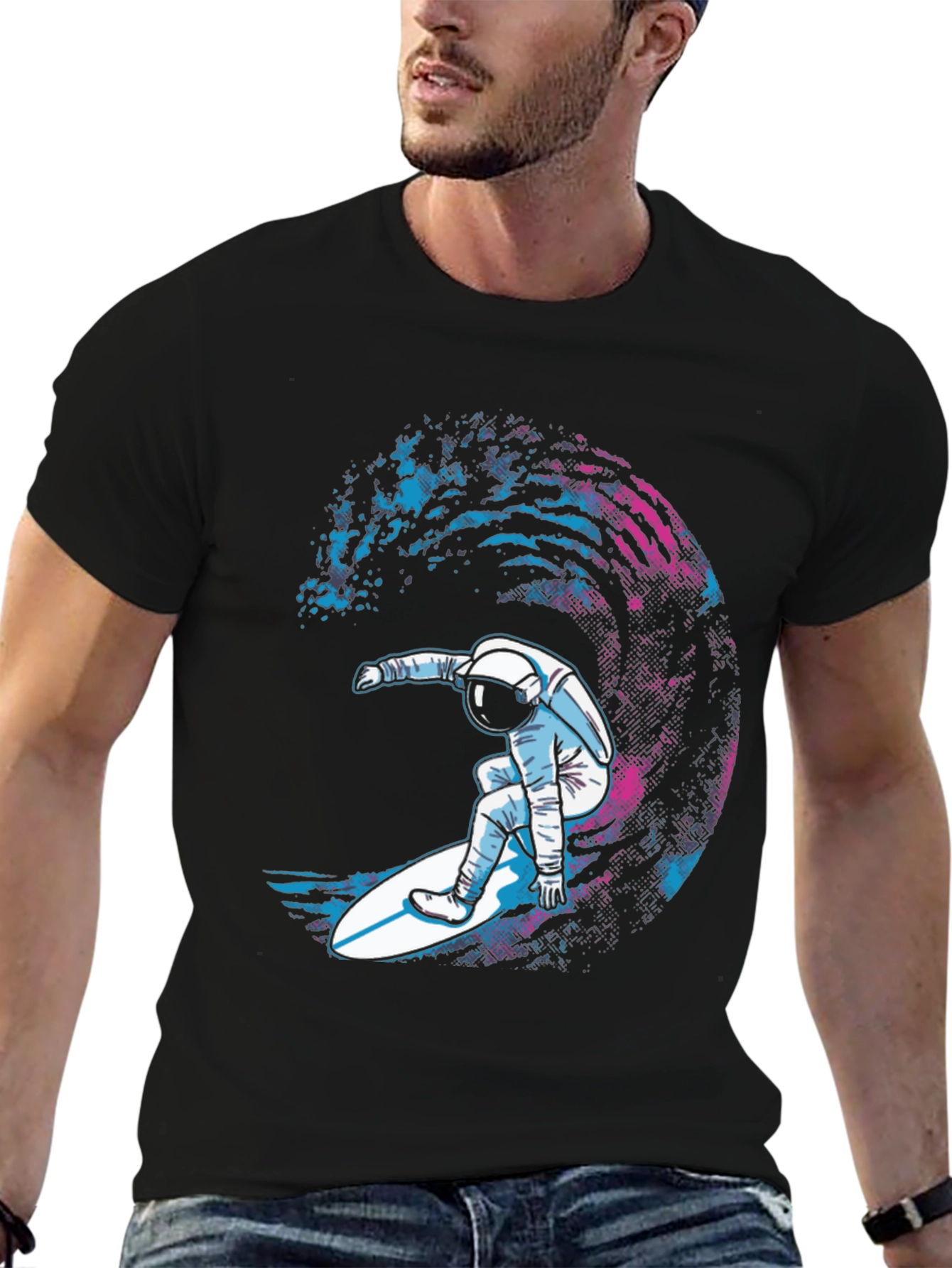 Astronaut Surfer Black T-Shirt