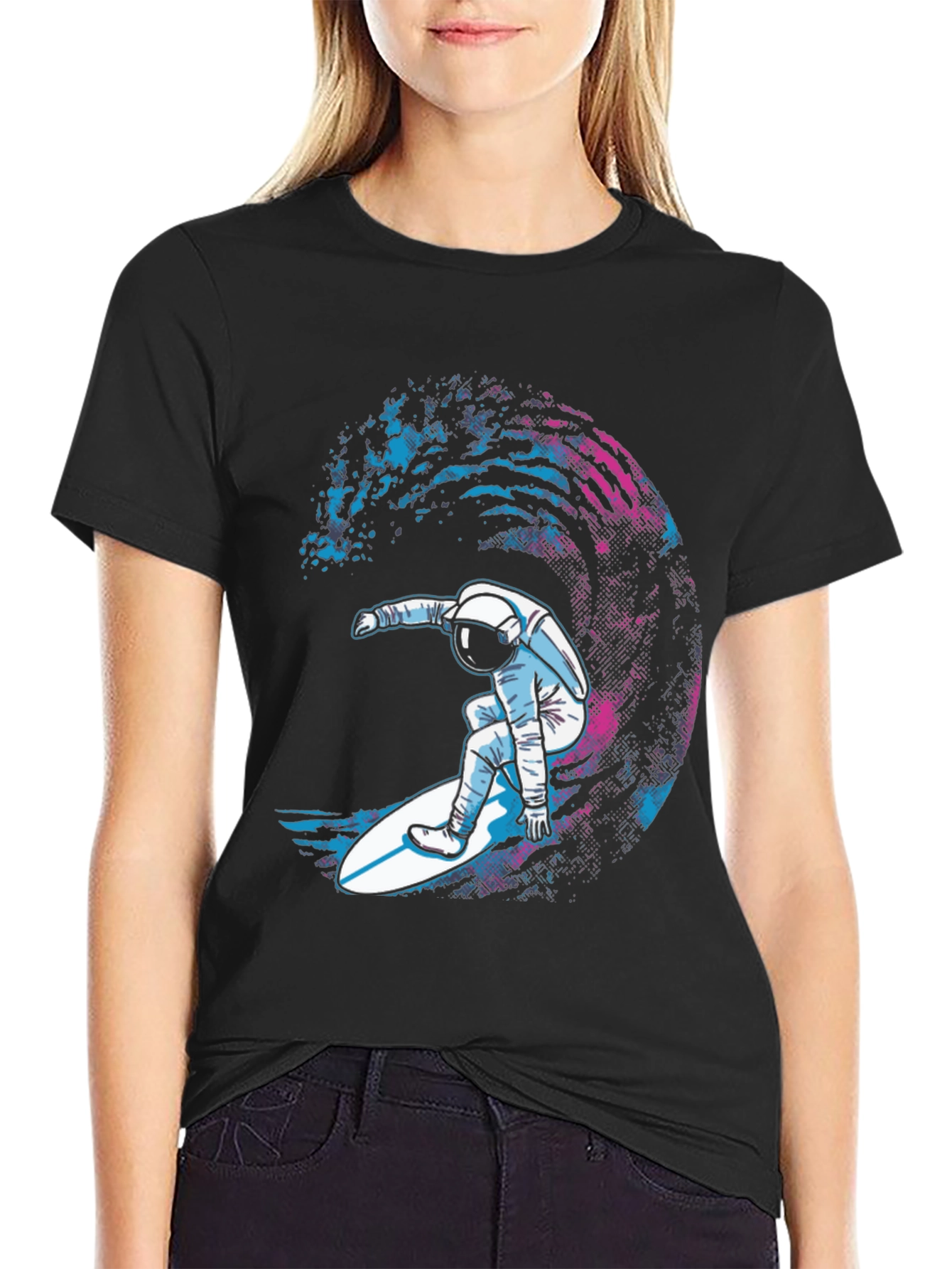 Astronaut Surfer Black T-Shirt