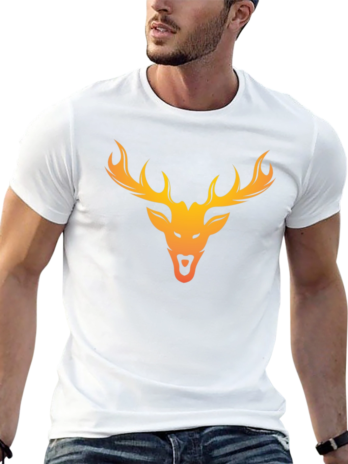 Deer Head Graphic Tee - Black Cotton Blend