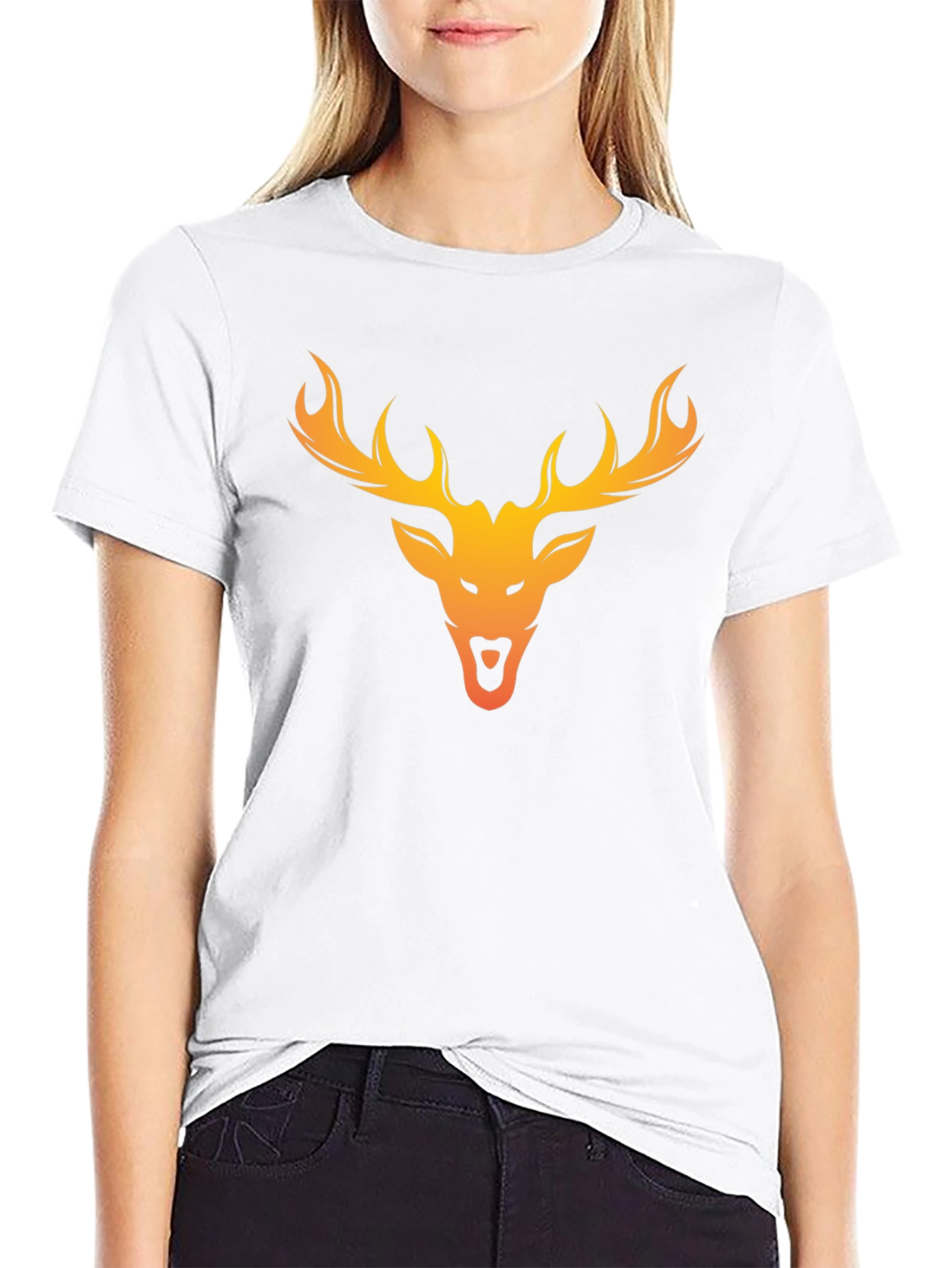 Deer Head Graphic Tee - Black Cotton Blend