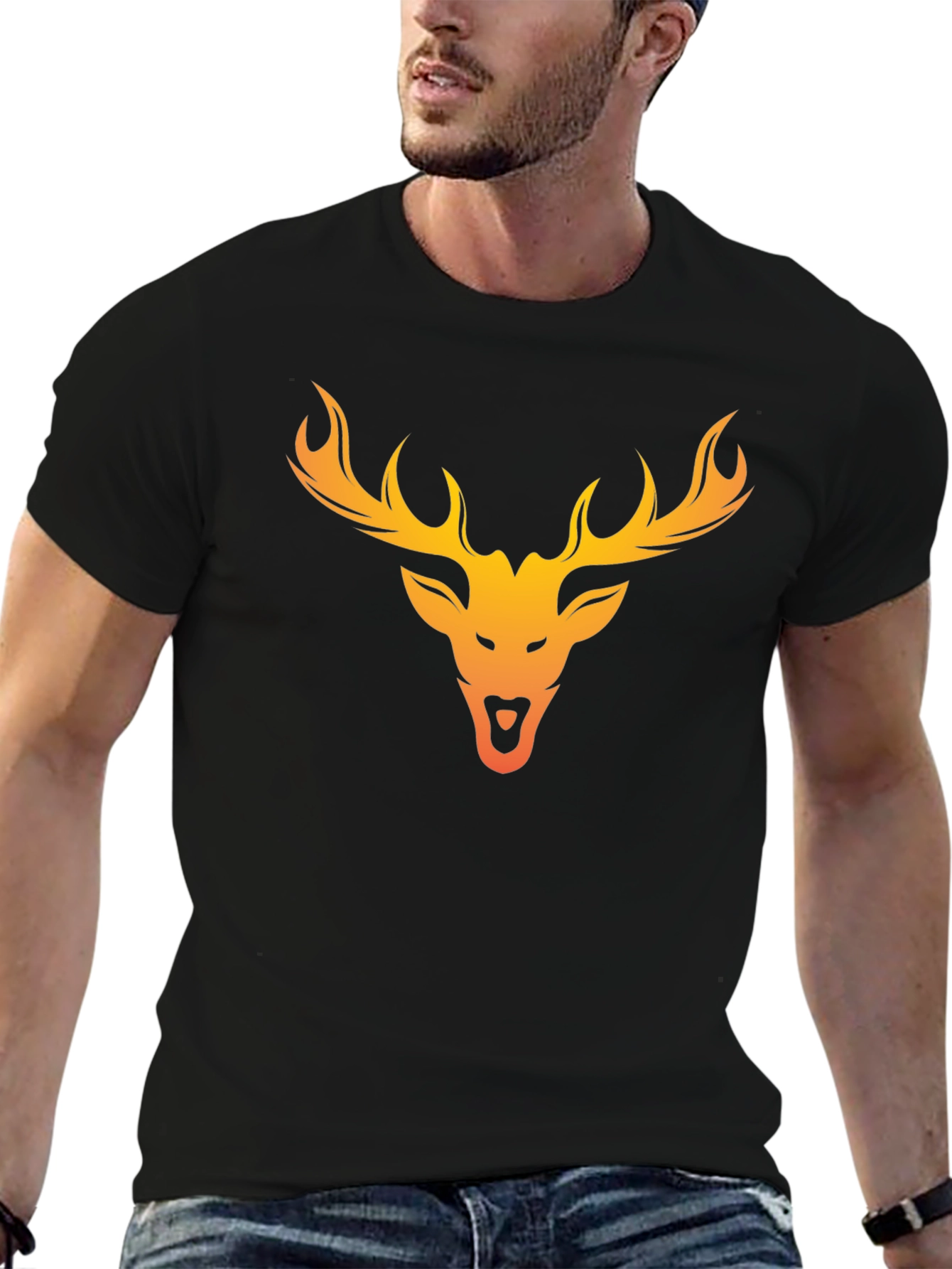 Deer Head Graphic Tee - Black Cotton Blend