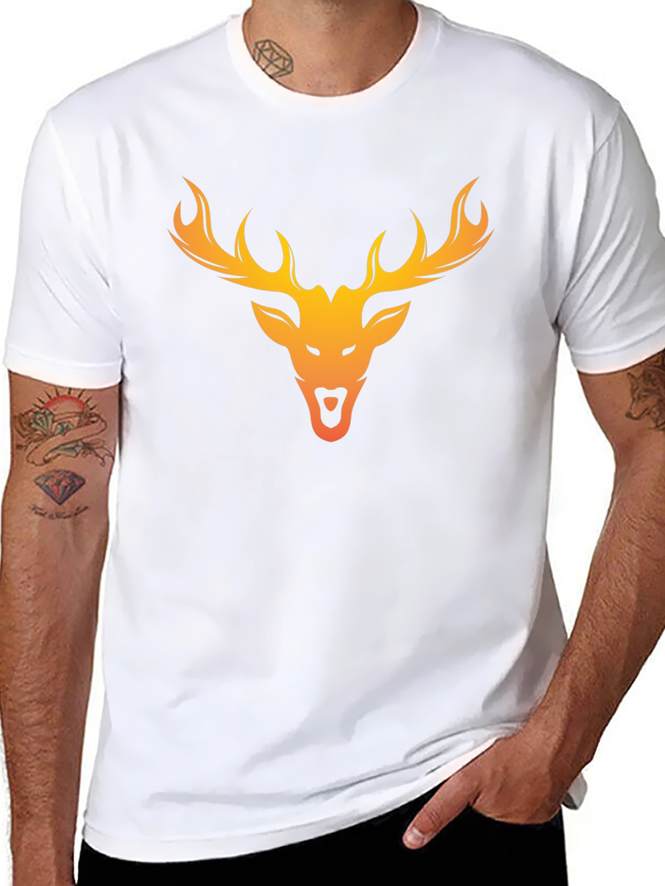 Deer Head Graphic Tee - Black Cotton Blend