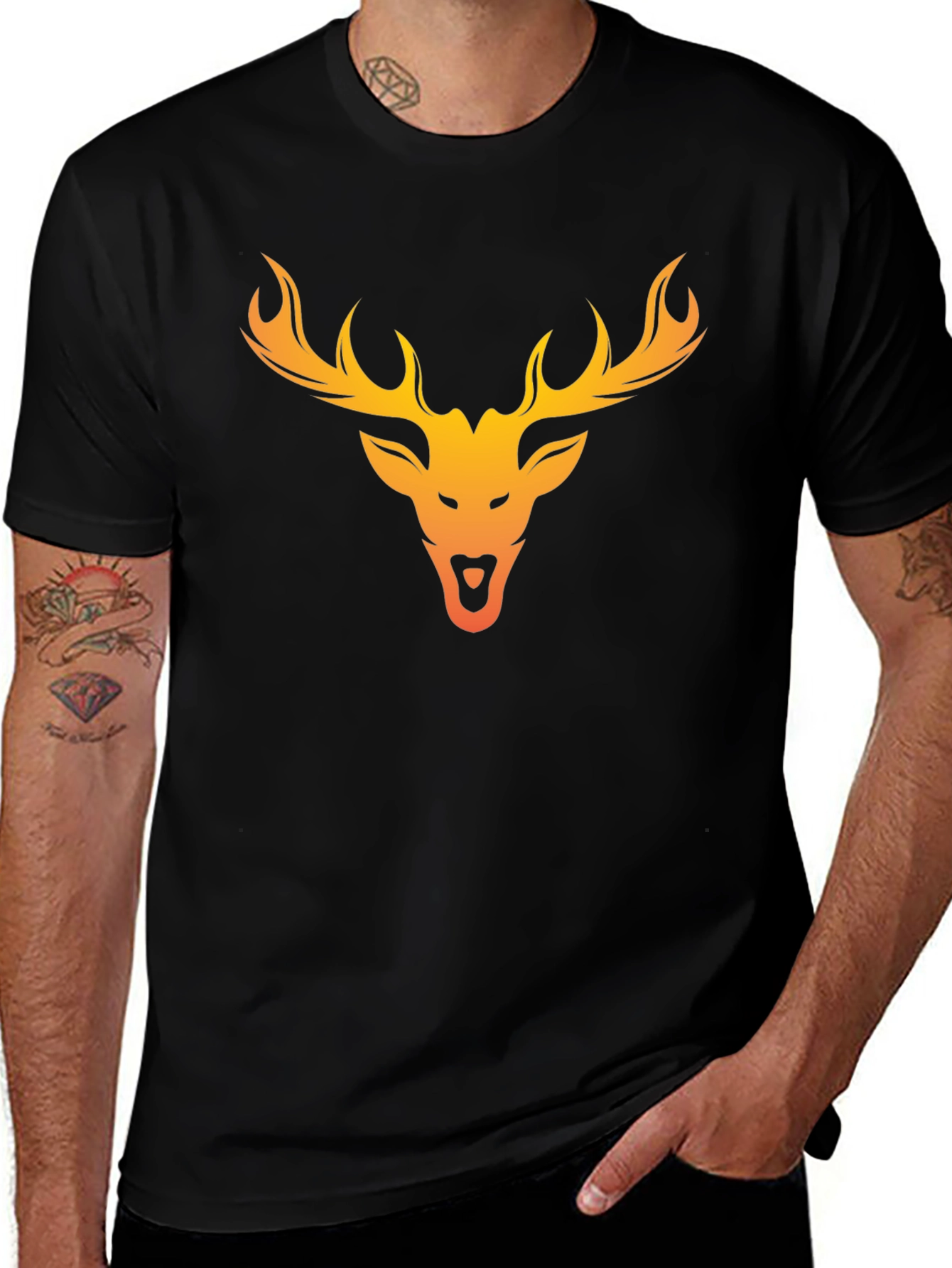 Deer Head Graphic Tee - Black Cotton Blend