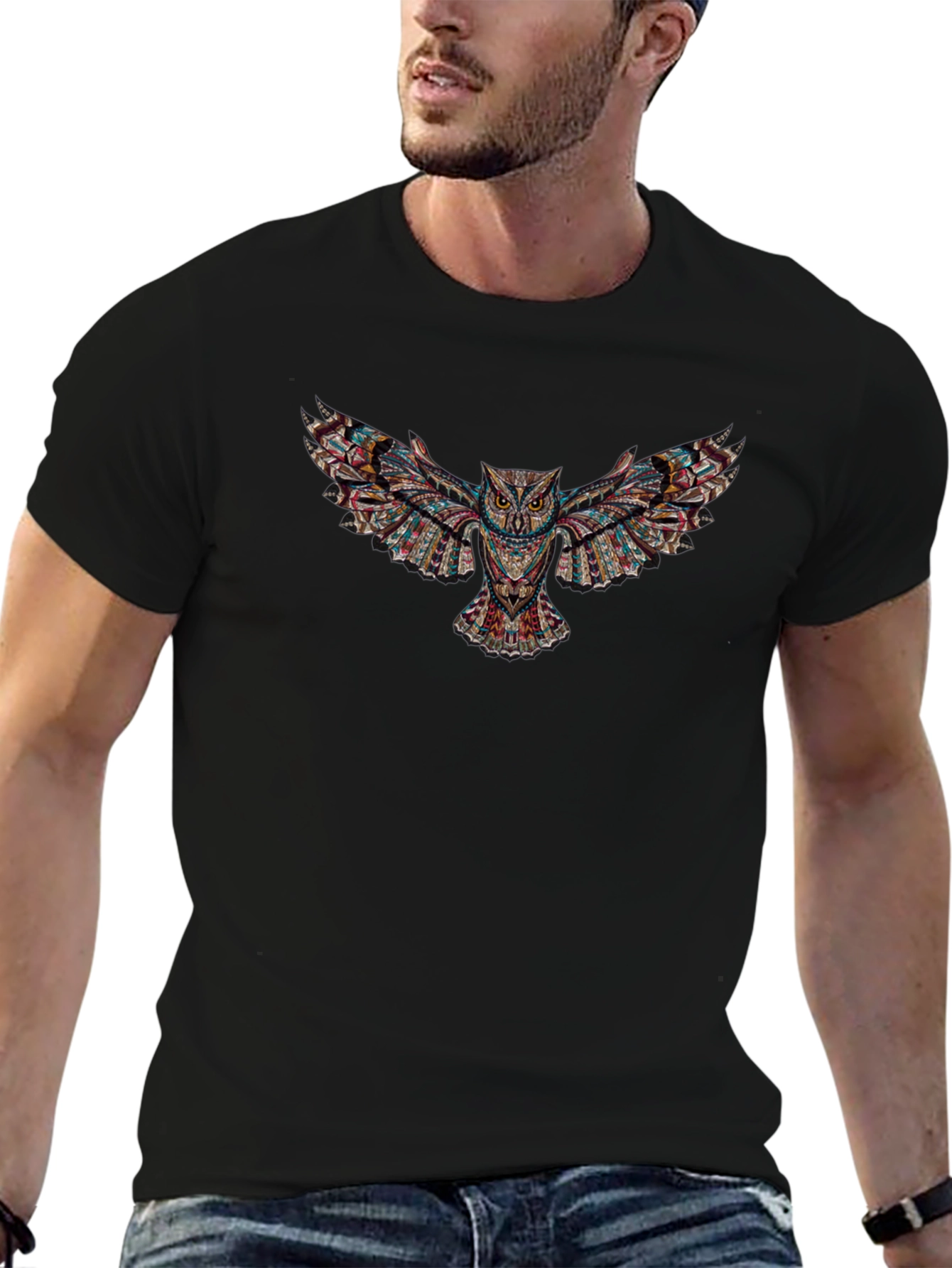 Tribal Owl Graphic Tee - Mens Black T-Shirt