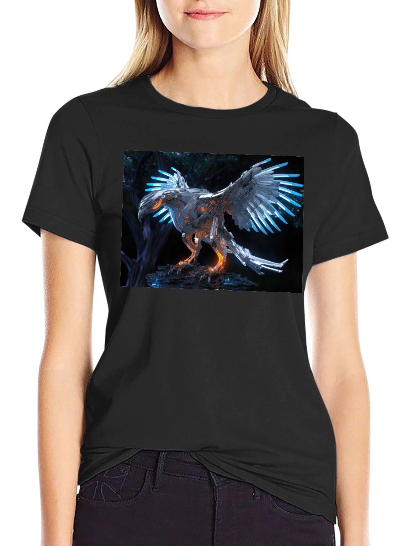 Cyberpunk Eagle T-Shirt - Futuristic Bird Design