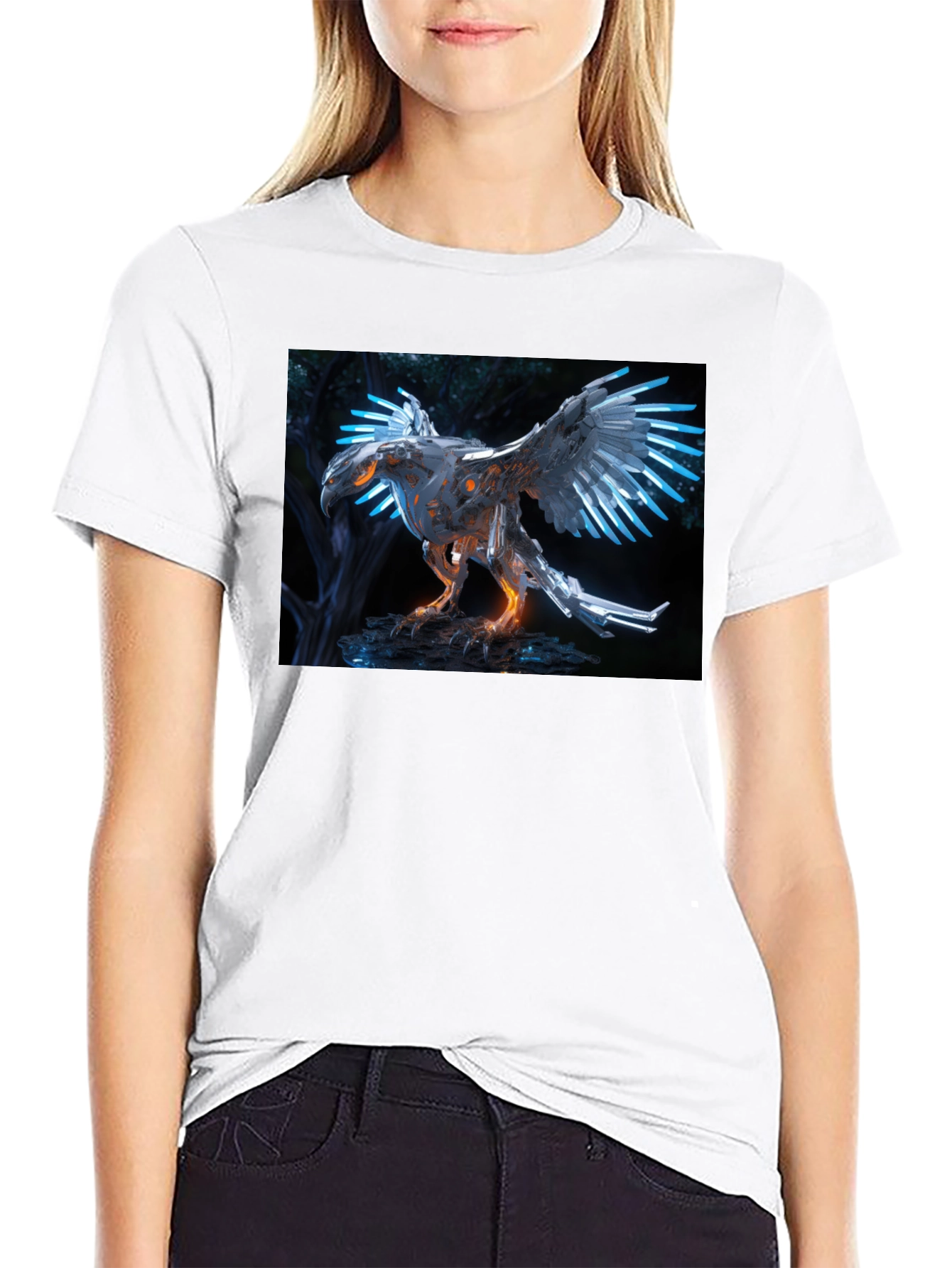 Cyberpunk Eagle T-Shirt - Futuristic Bird Design