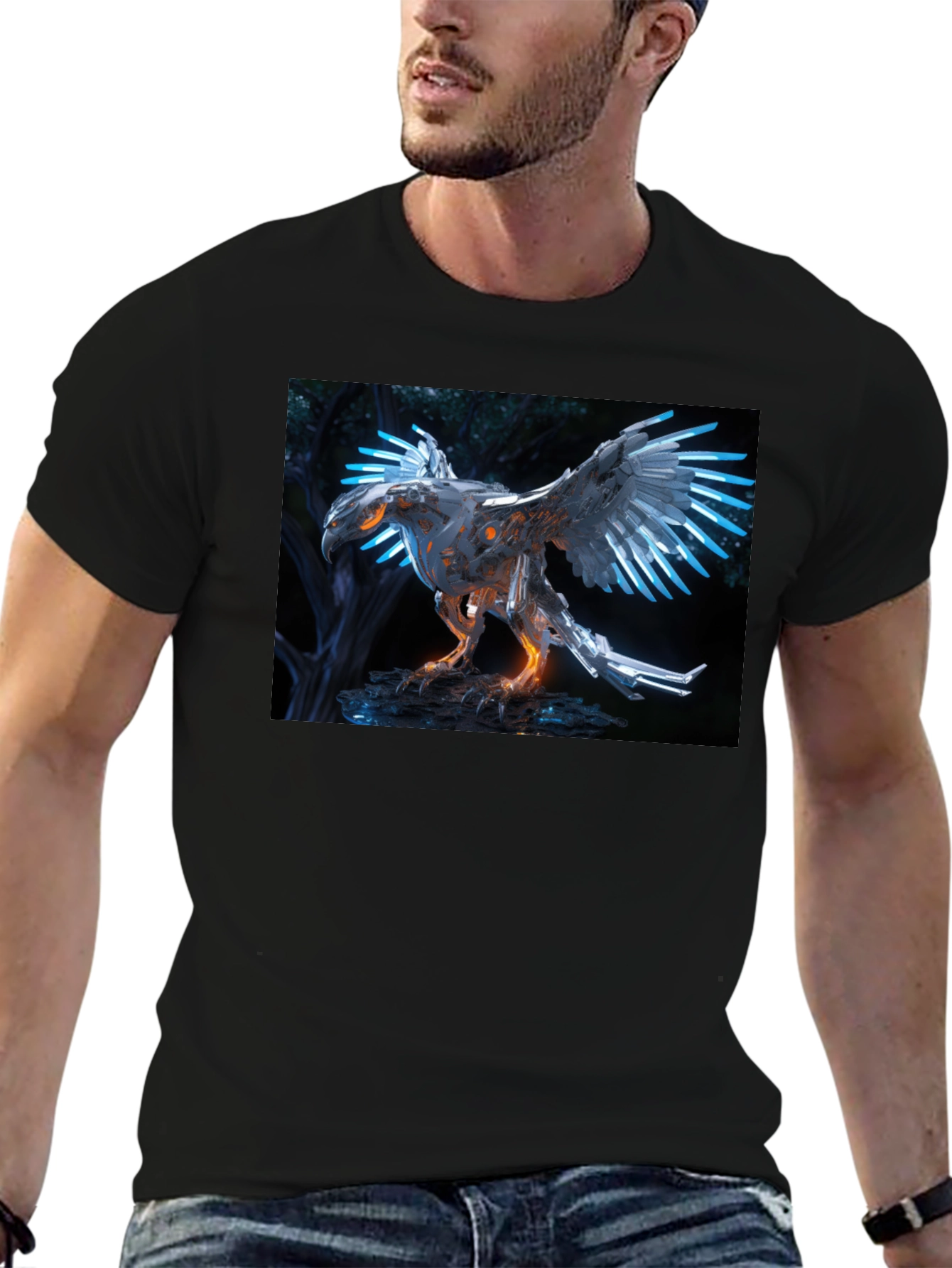 Cyberpunk Eagle T-Shirt - Futuristic Bird Design