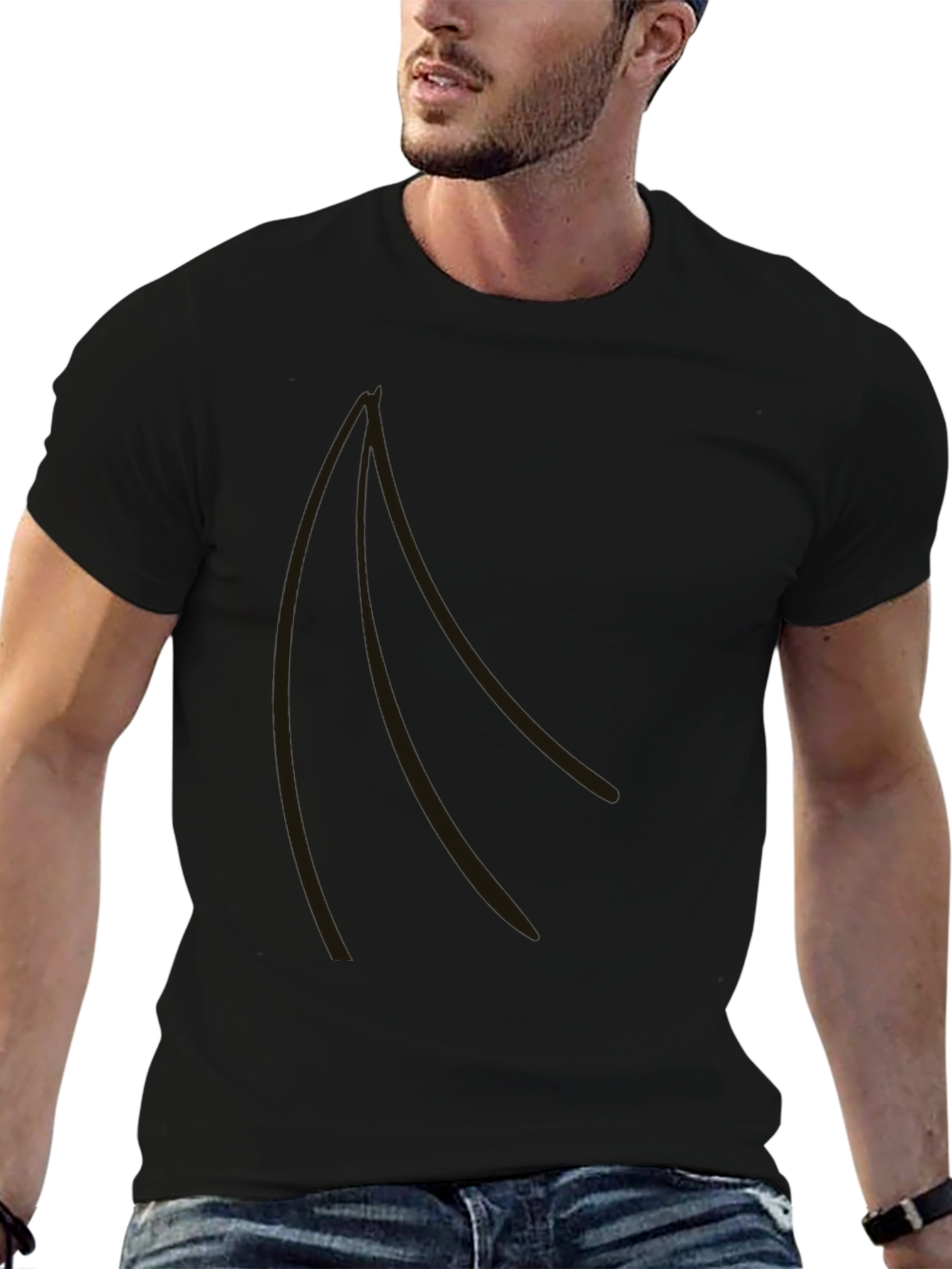 Stylish Black Graphic Tee - Curved Design