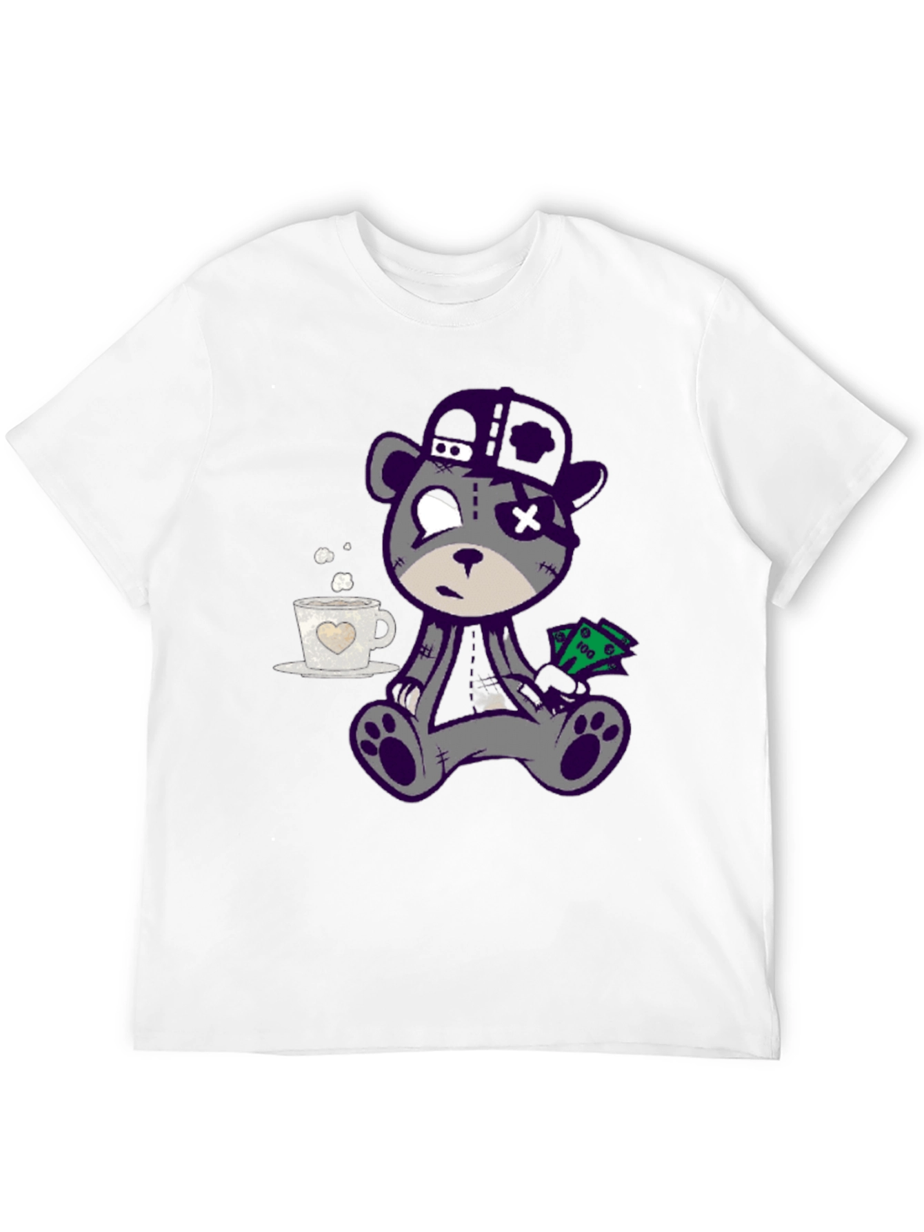 Cool Cartoon Bear Graphic Print Black T-Shirt