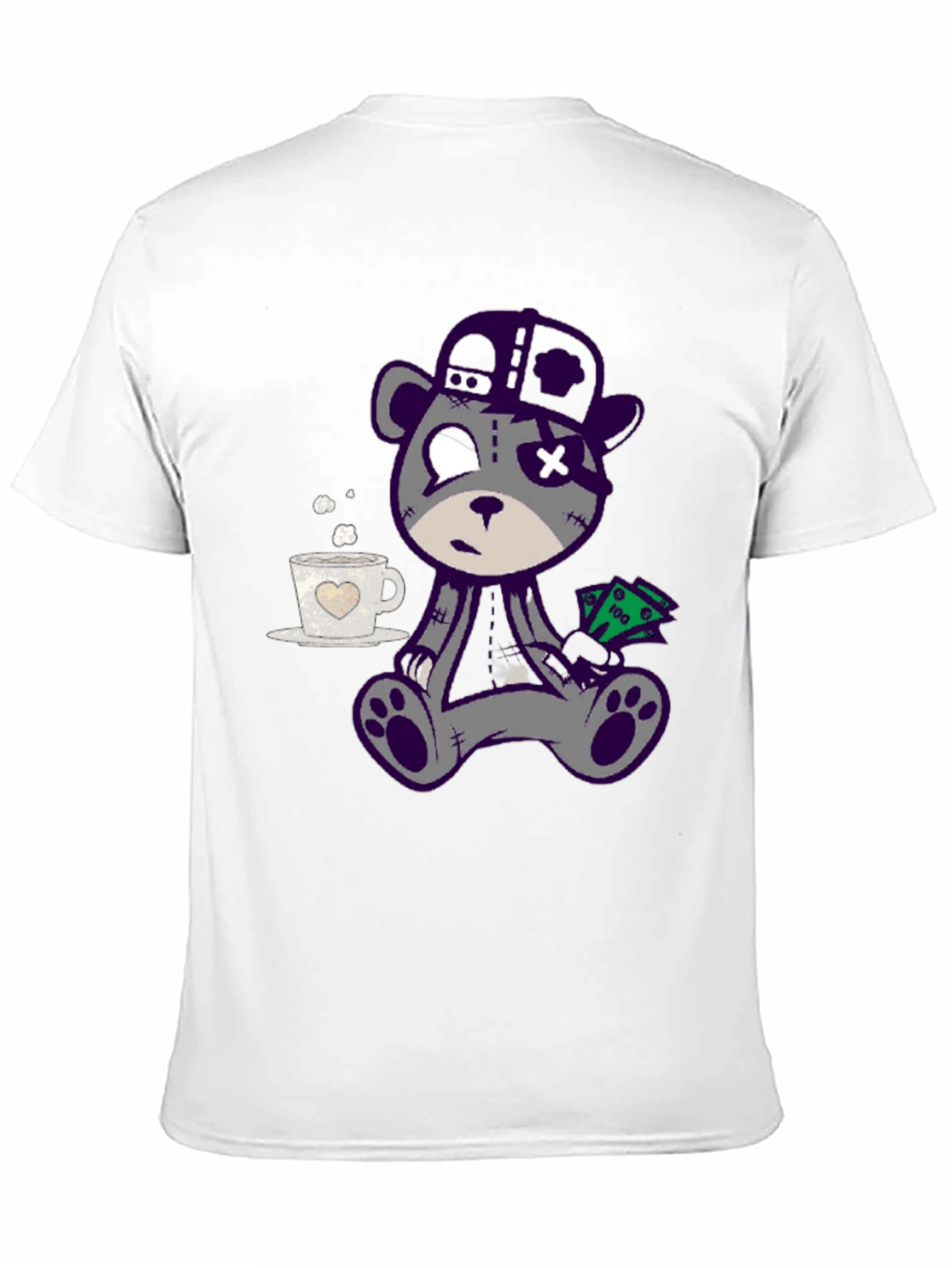 Cool Cartoon Bear Graphic Print Black T-Shirt