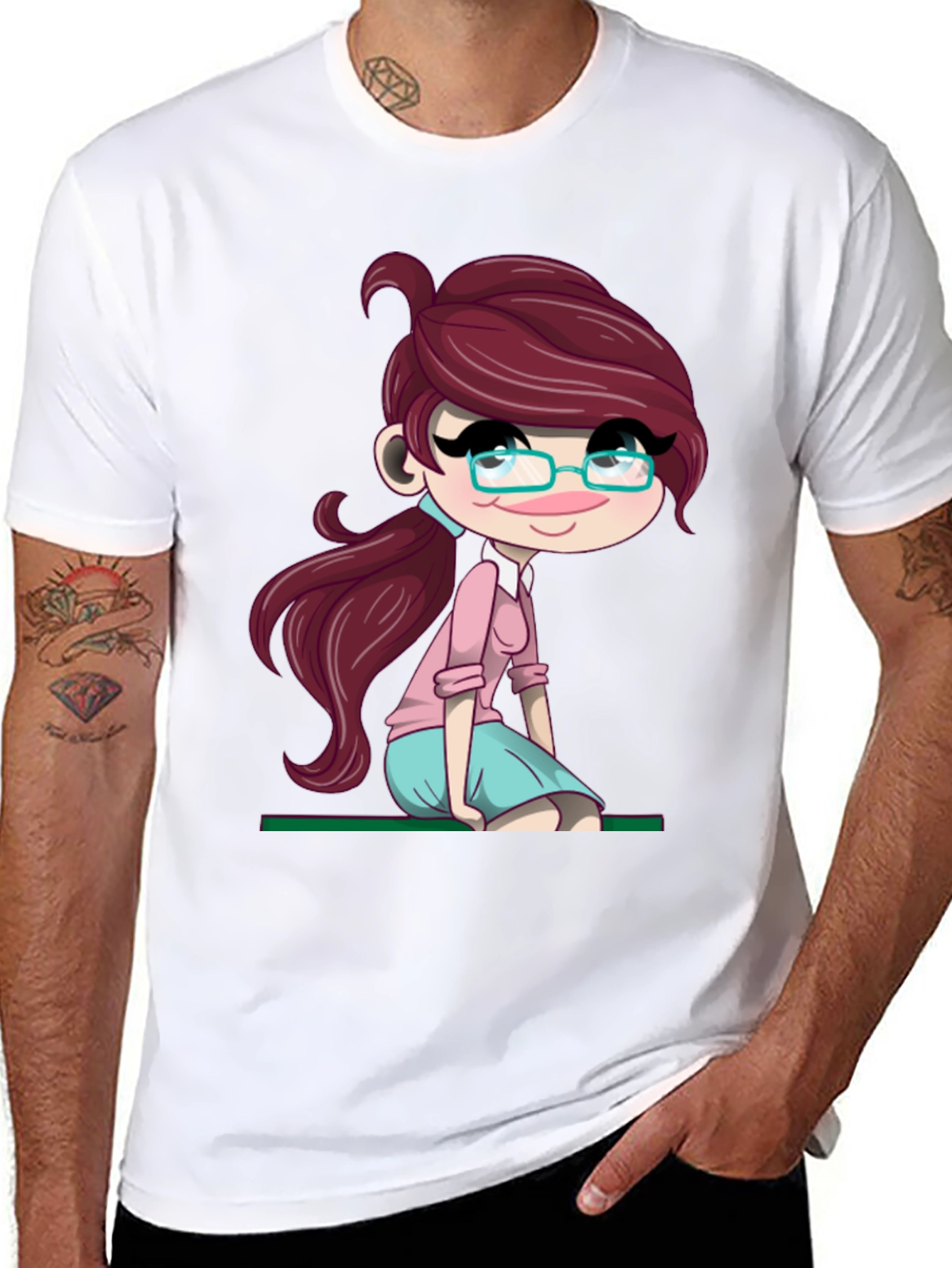 Cartoon Girl Graphic Tee - Soft Black T-Shirt