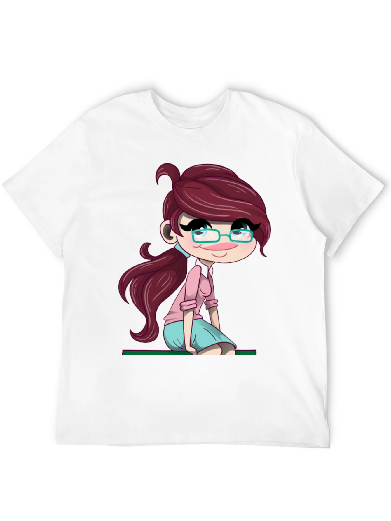 Cartoon Girl Graphic Tee - Soft Black T-Shirt