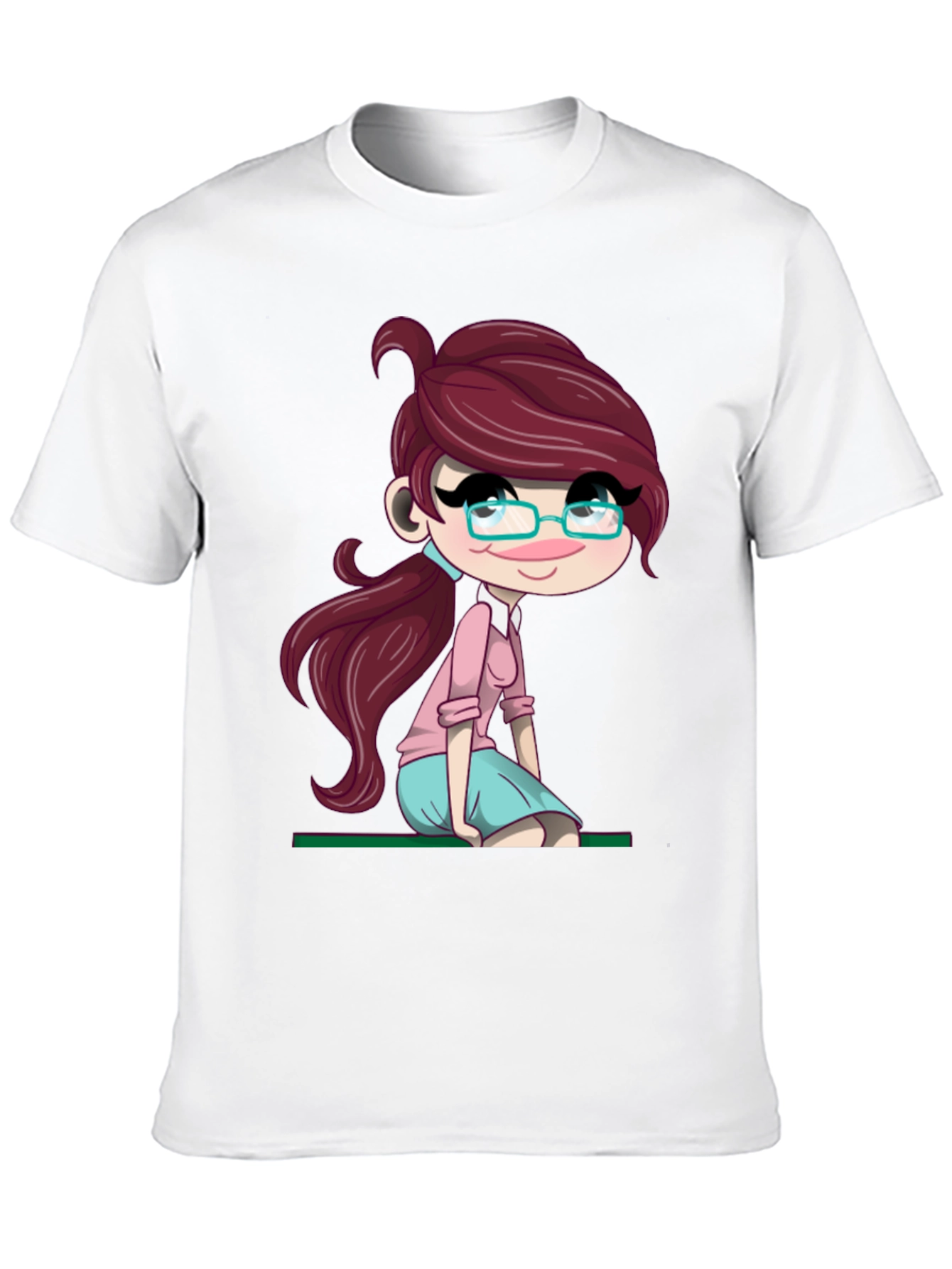 Cartoon Girl Graphic Tee - Soft Black T-Shirt