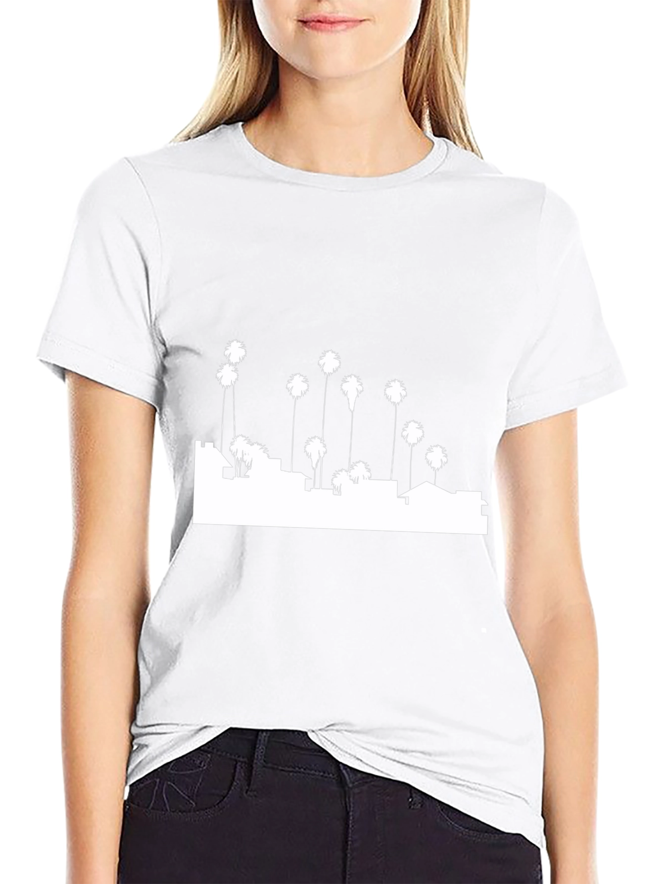 Cityscape Palm Tree Graphic Tee - Black
