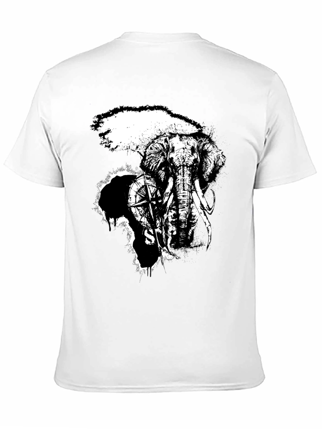 Elephant Compass Graphic Black T-Shirt