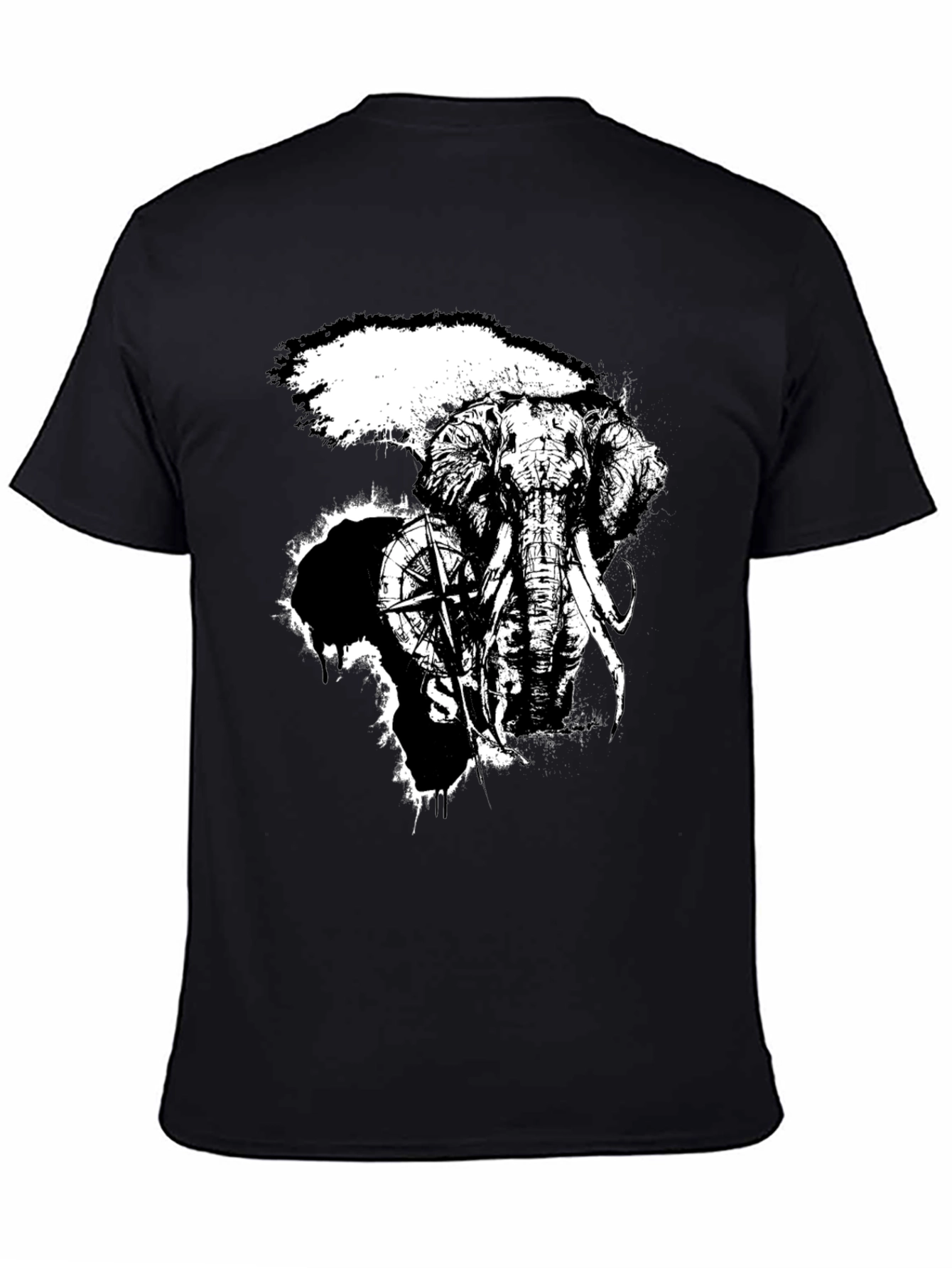 Elephant Compass Graphic Black T-Shirt