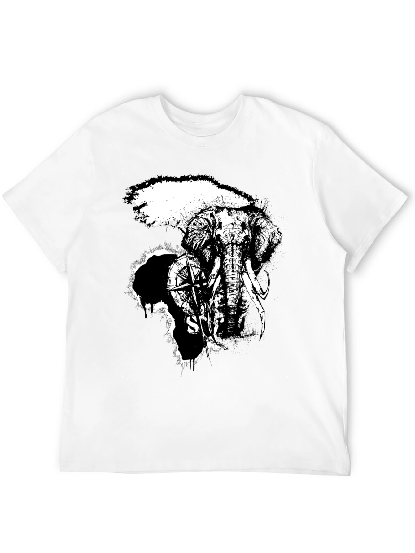 Elephant Compass Graphic Black T-Shirt