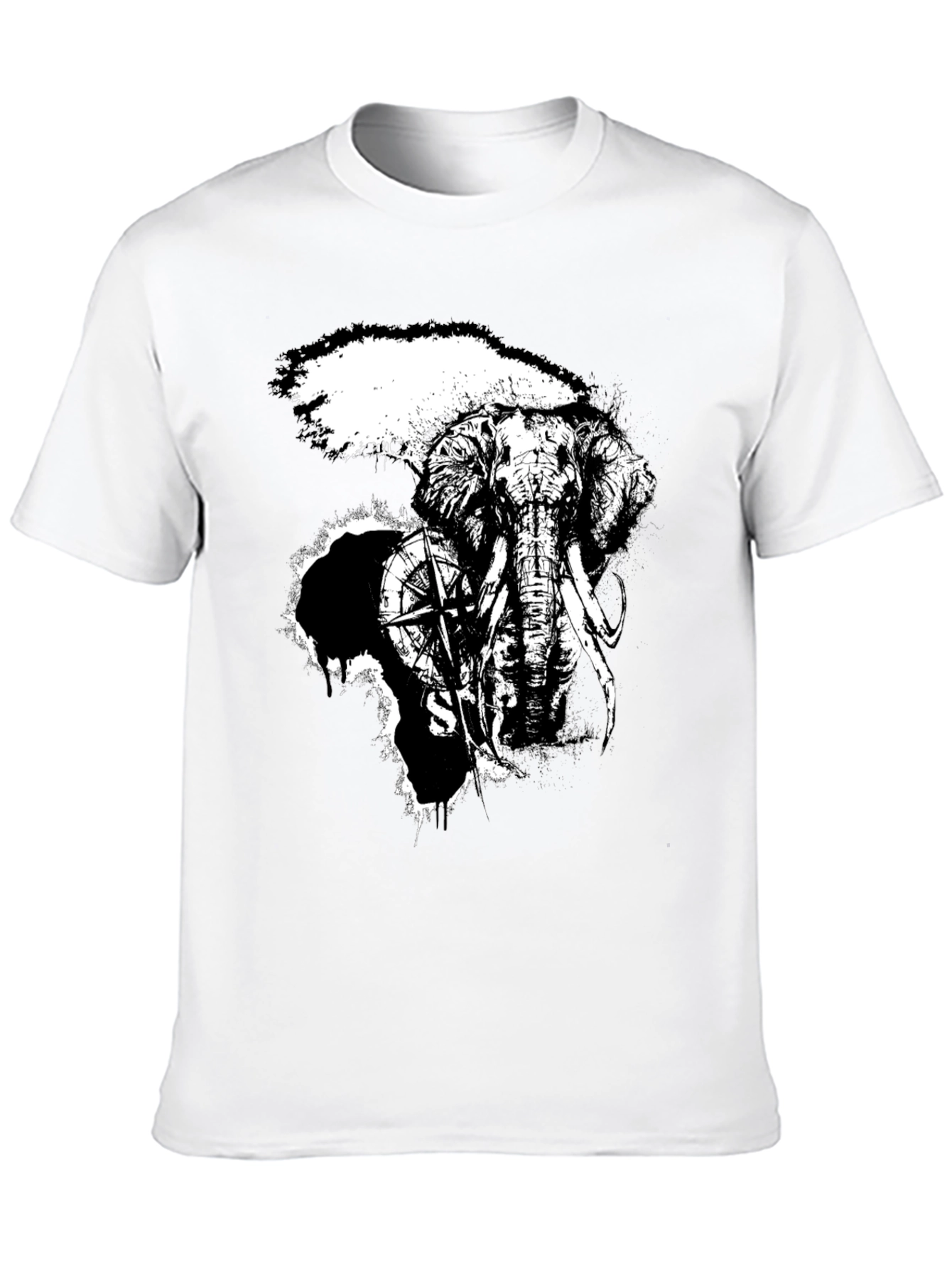 Elephant Compass Graphic Black T-Shirt